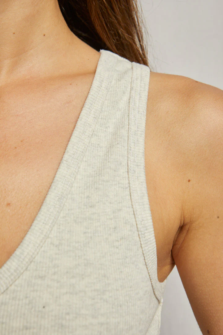 PerfectWhiteTee - Maria Structured Rib V-Neck Tank - Oatmeal - Image 4