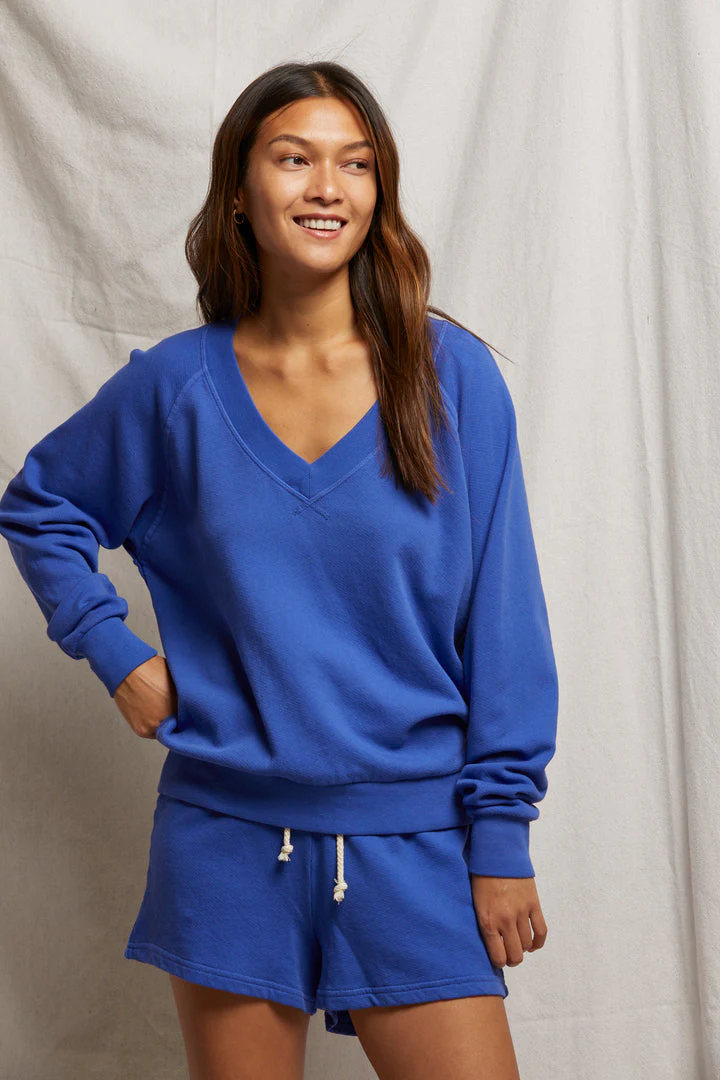 PerfectWhiteTee - Sinead Relaxed French Terry V Neck Sweatshirt - Violet Blue - Image 3