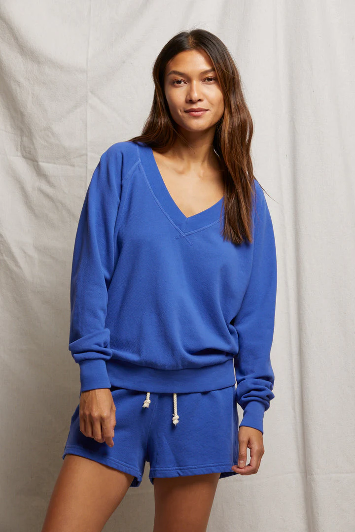 PerfectWhiteTee - Sinead Relaxed French Terry V Neck Sweatshirt - Violet Blue - Image 4