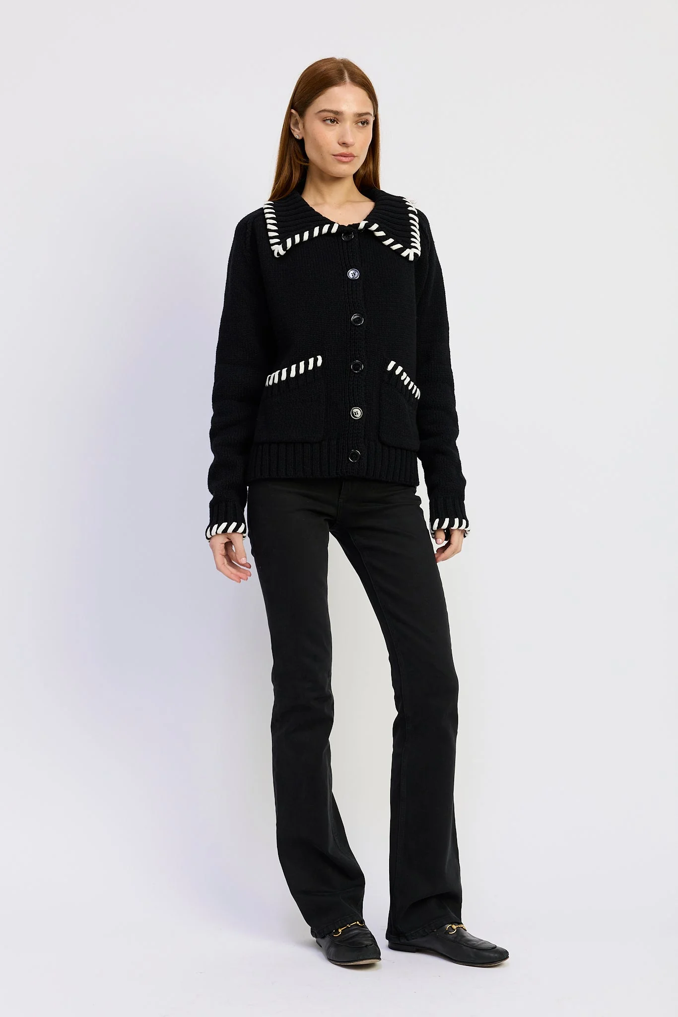 En Saison - Piper Knit Cardigan - Black White - Image 2