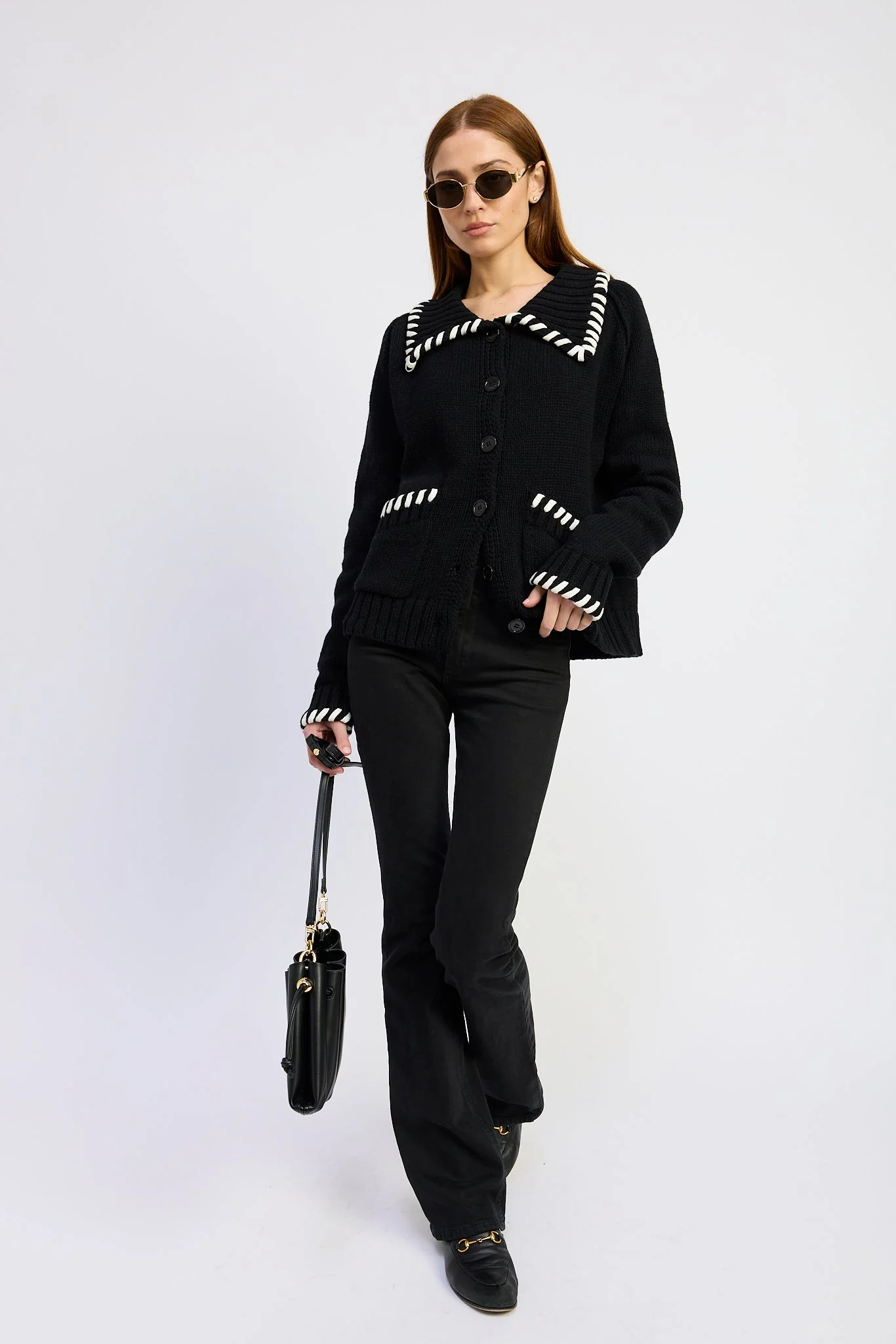 En Saison - Piper Knit Cardigan - Black White - Image 4