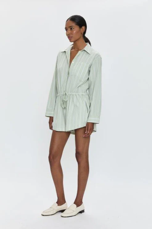 Pistola - Amelie Long Sleeve Romper - Pistachio Stripe - Image 2