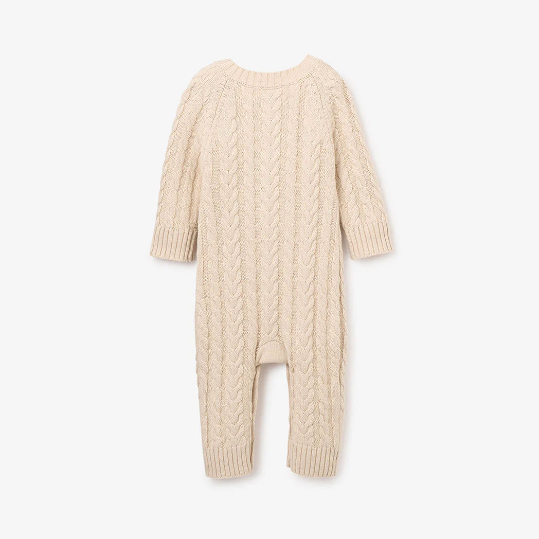Wheat Horseshoe Cable Knit Baby Jumpsuit - Image 4