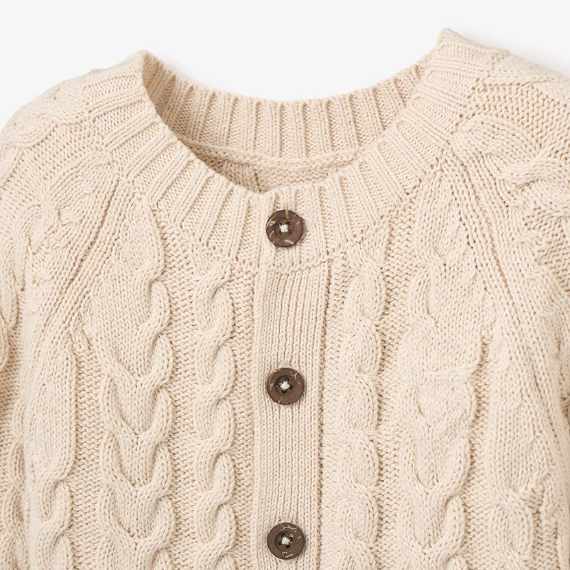 Wheat Horseshoe Cable Knit Baby Jumpsuit - Image 5