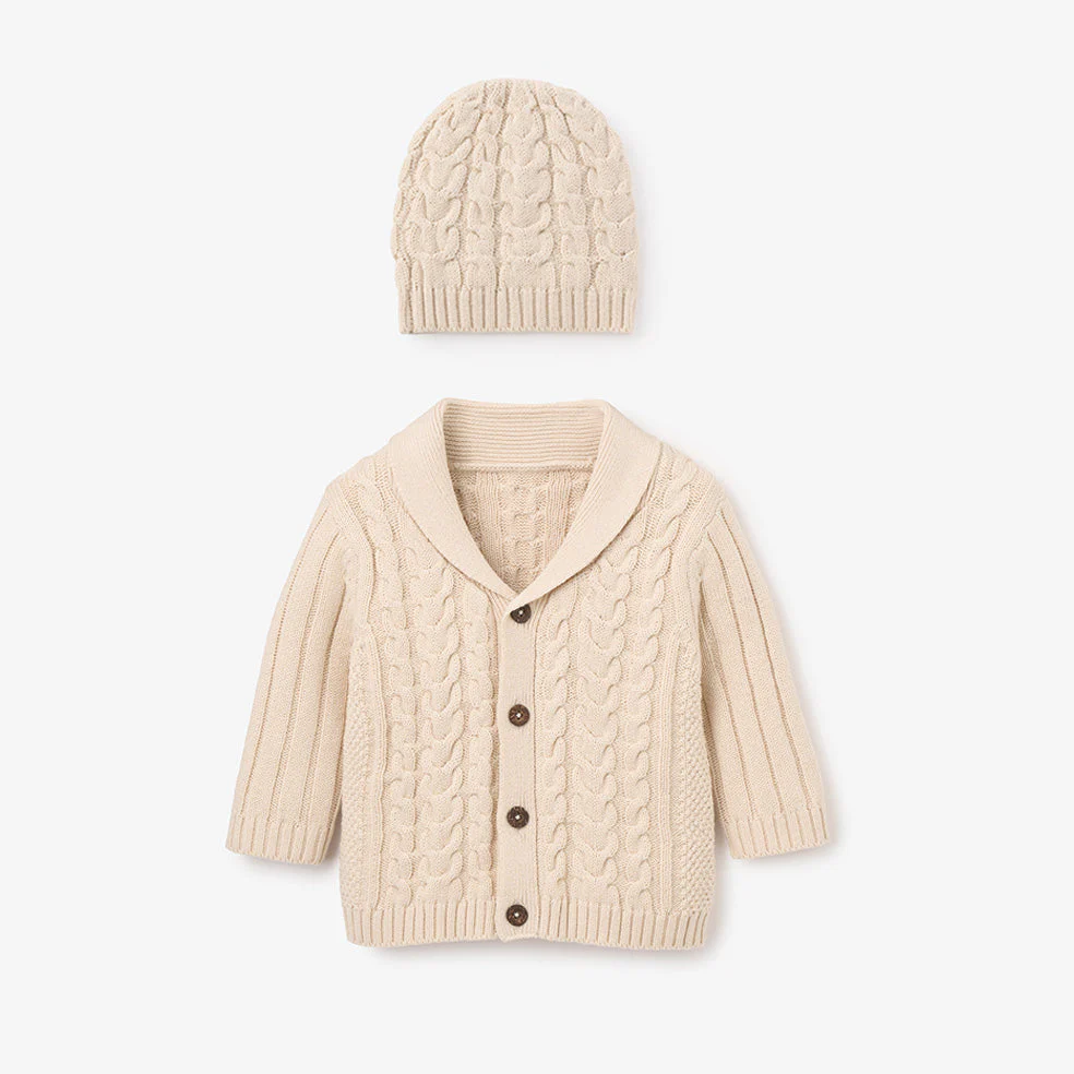 Wheat Horseshoe Cable Knit Cardigan & Hat Baby Boxed Gift Set - Image 2