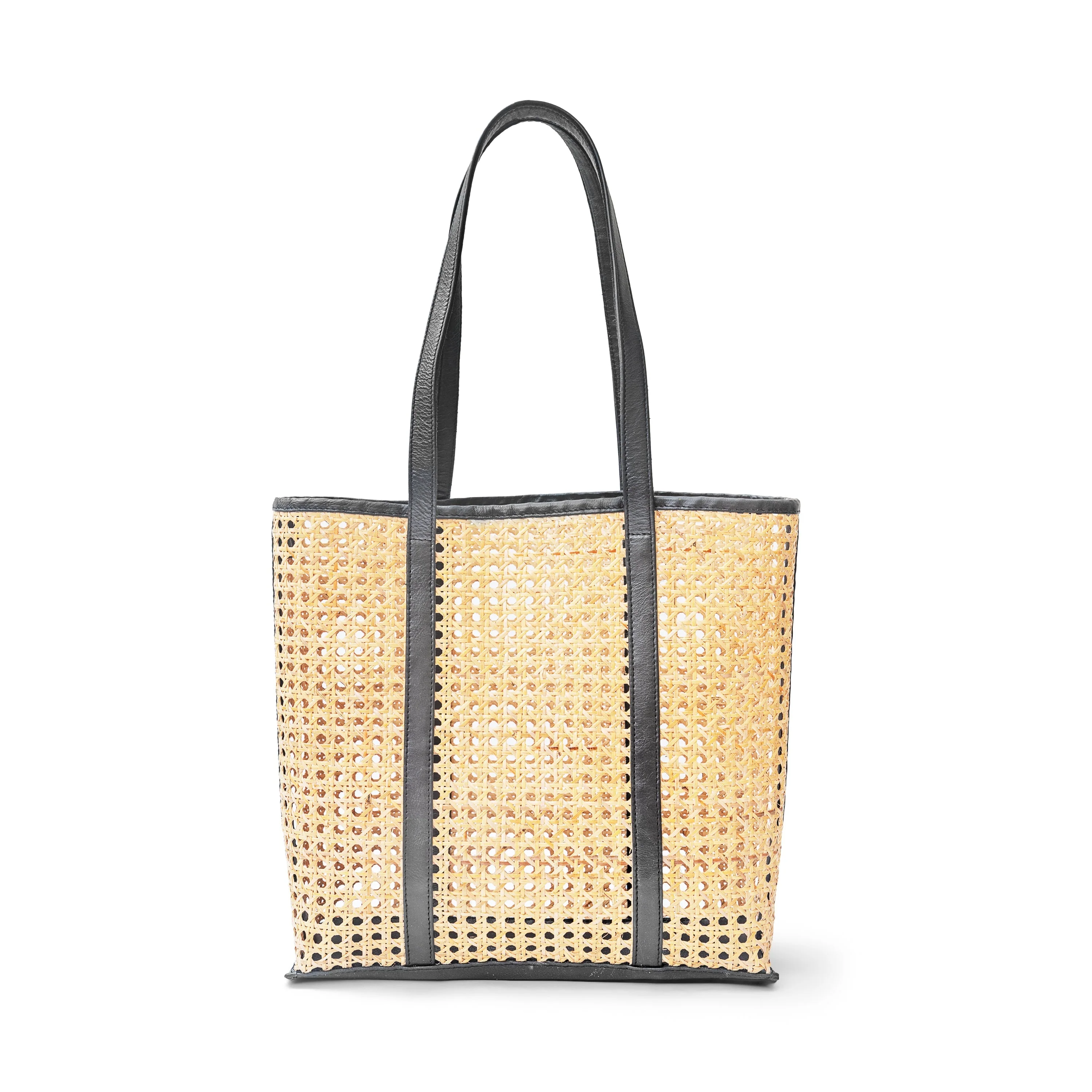 Rattan and Leather Carry All Tote - Image 3