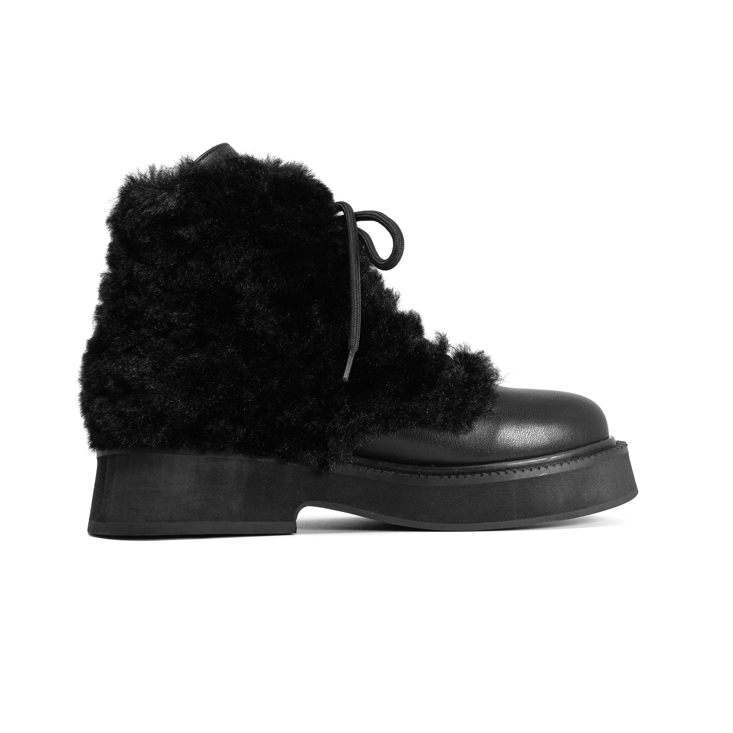 ROAM - Cloud Moto Lace-Up Boot Vegan Leather & Shearling - Black - Image 20