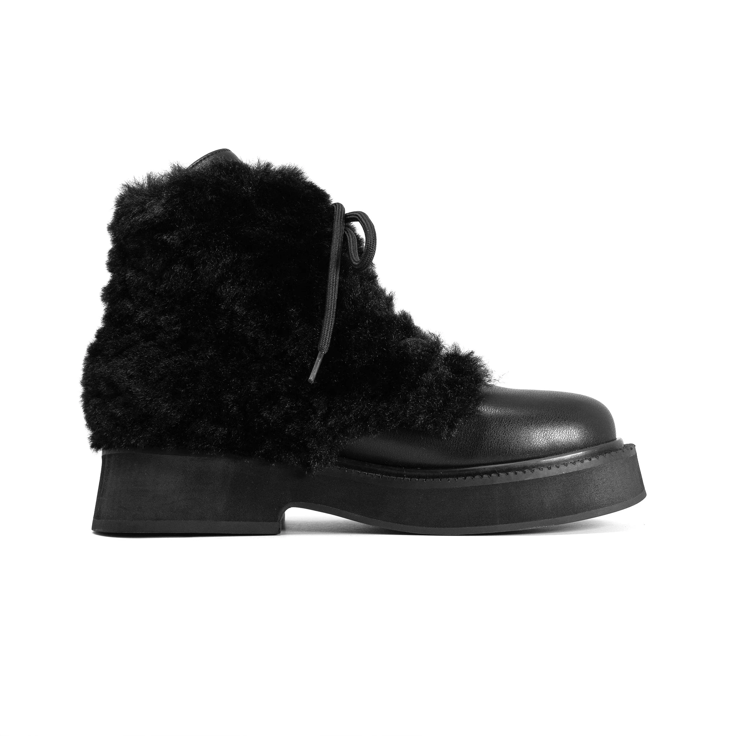 ROAM - Cloud Moto Lace-Up Boot Vegan Leather & Shearling - Black - Image 21