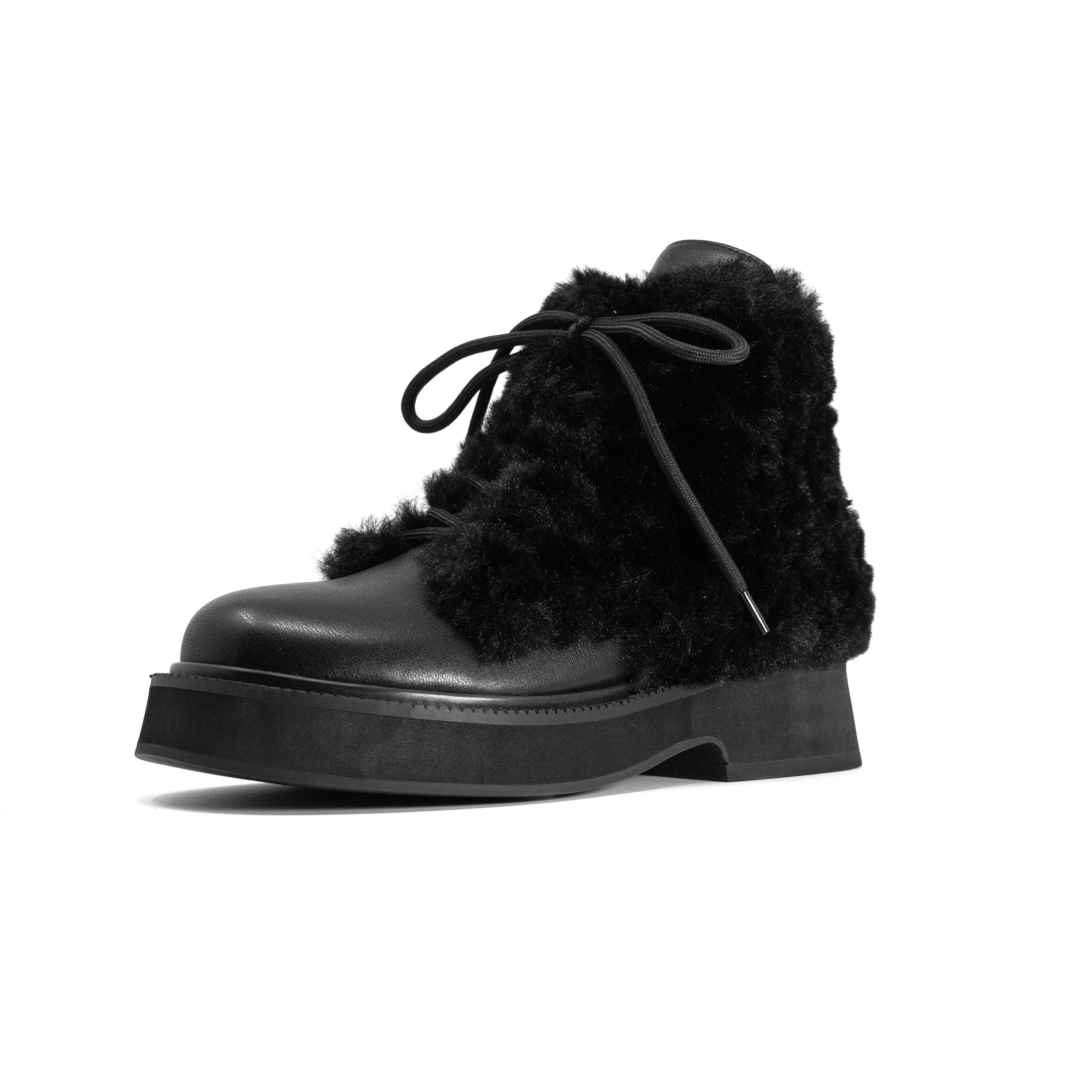 ROAM - Cloud Moto Lace-Up Boot Vegan Leather & Shearling - Black - Image 33