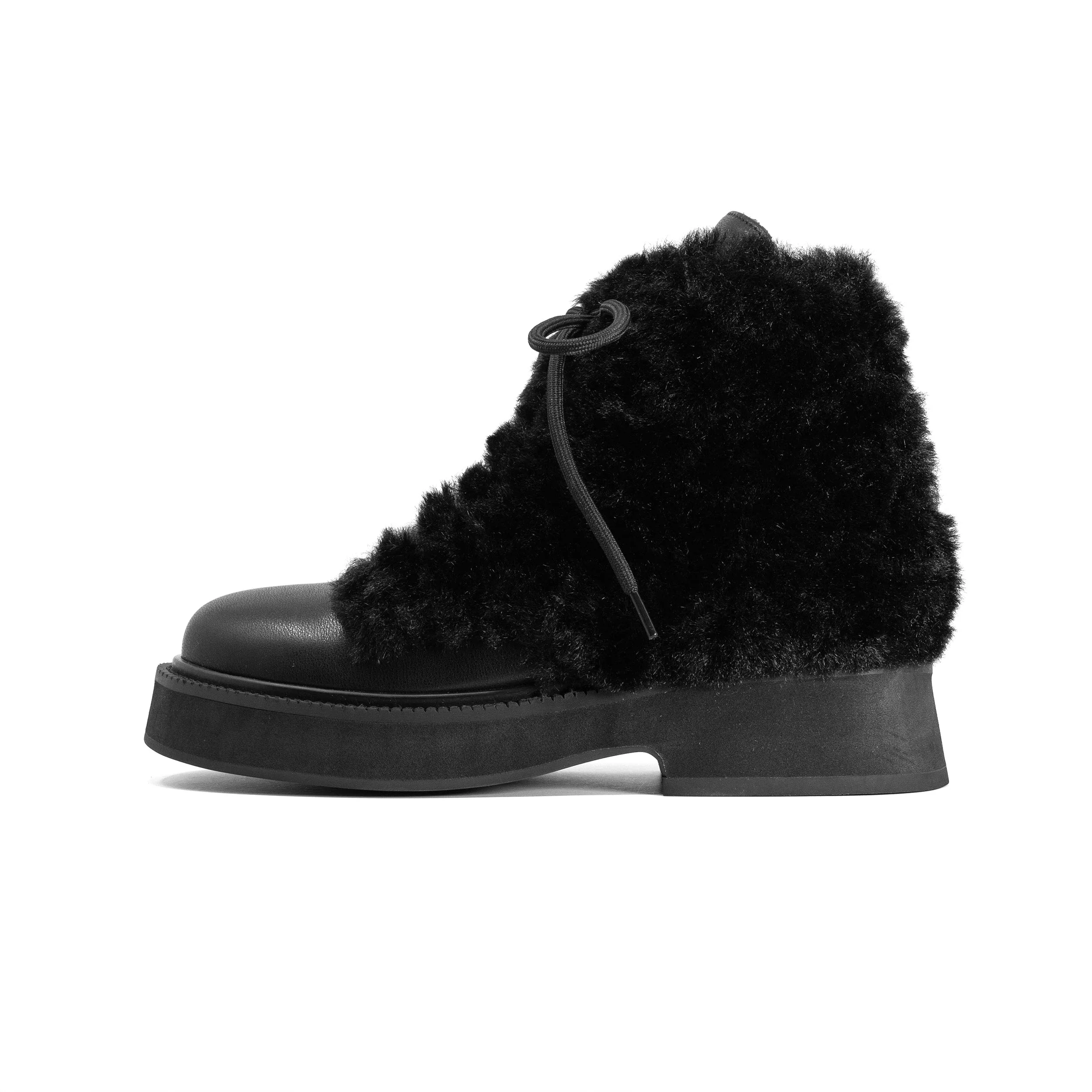 ROAM - Cloud Moto Lace-Up Boot Vegan Leather & Shearling - Black - Image 6