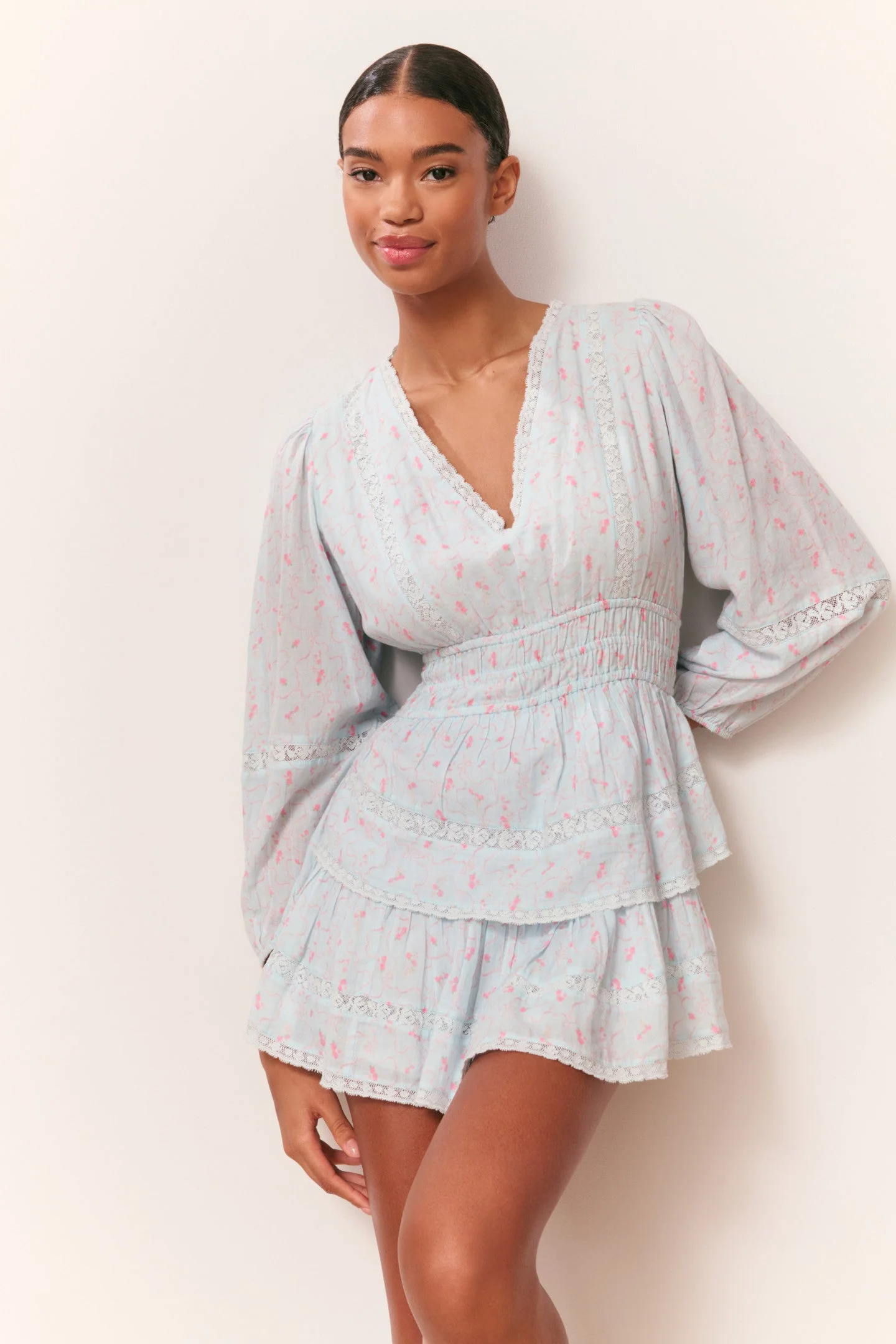 LoveShackFancy - Rosamina Cotton Long Sleeve Mini Dress - Cider Sky - Image 2