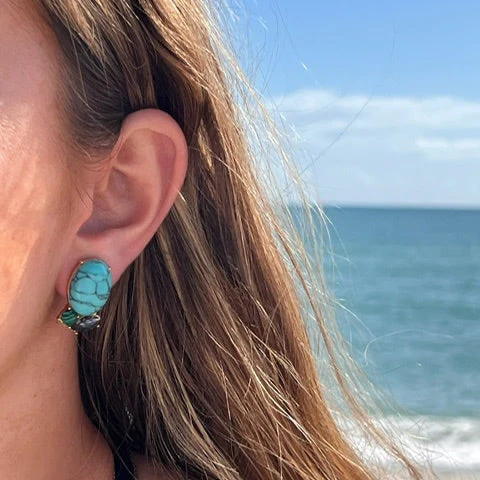 Rosebud button earrings, turquoise - Image 3