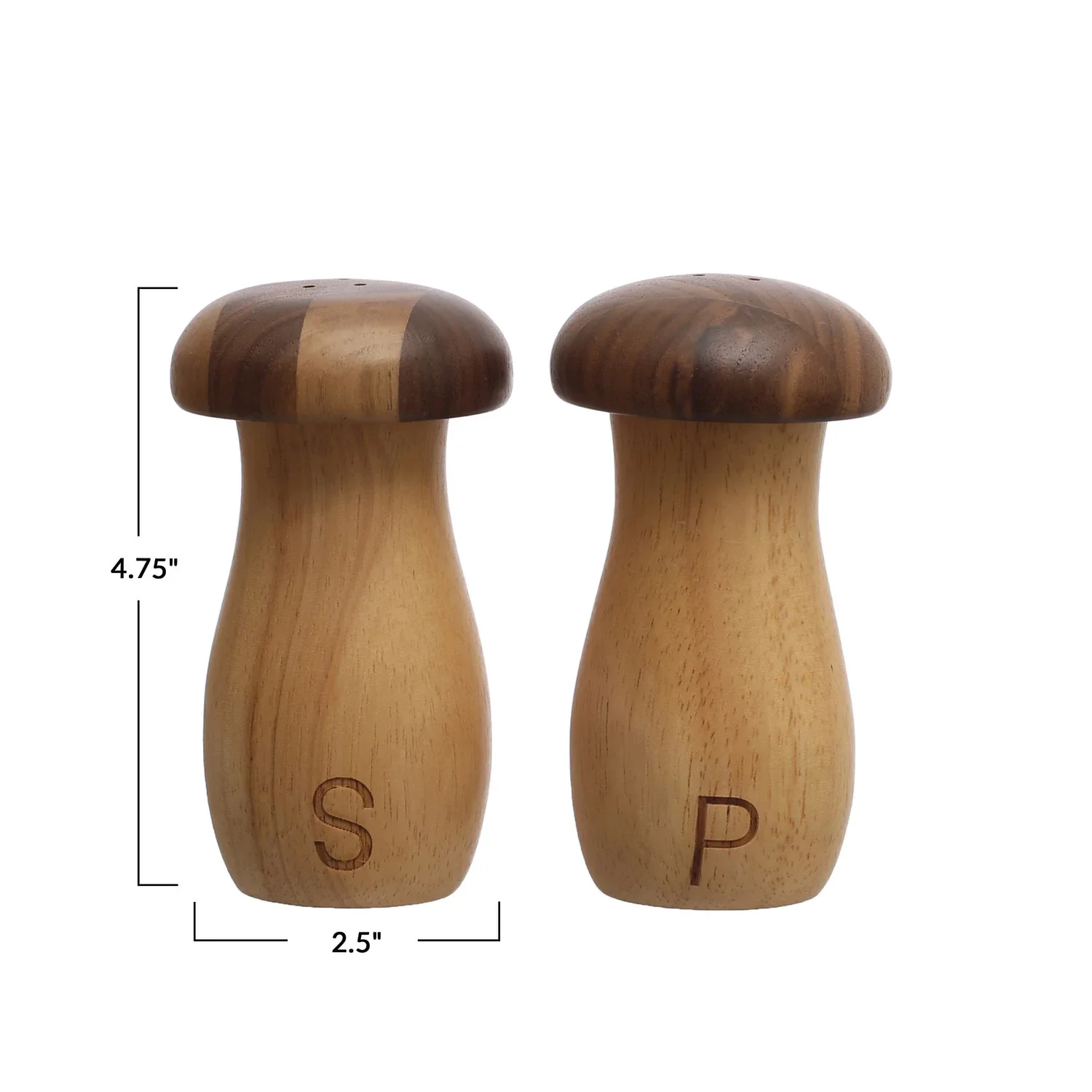 Rubberwood & Walnut Mushroom Shaped Salt & Pepper Shakers, Natural, Set of 2 - Image 3