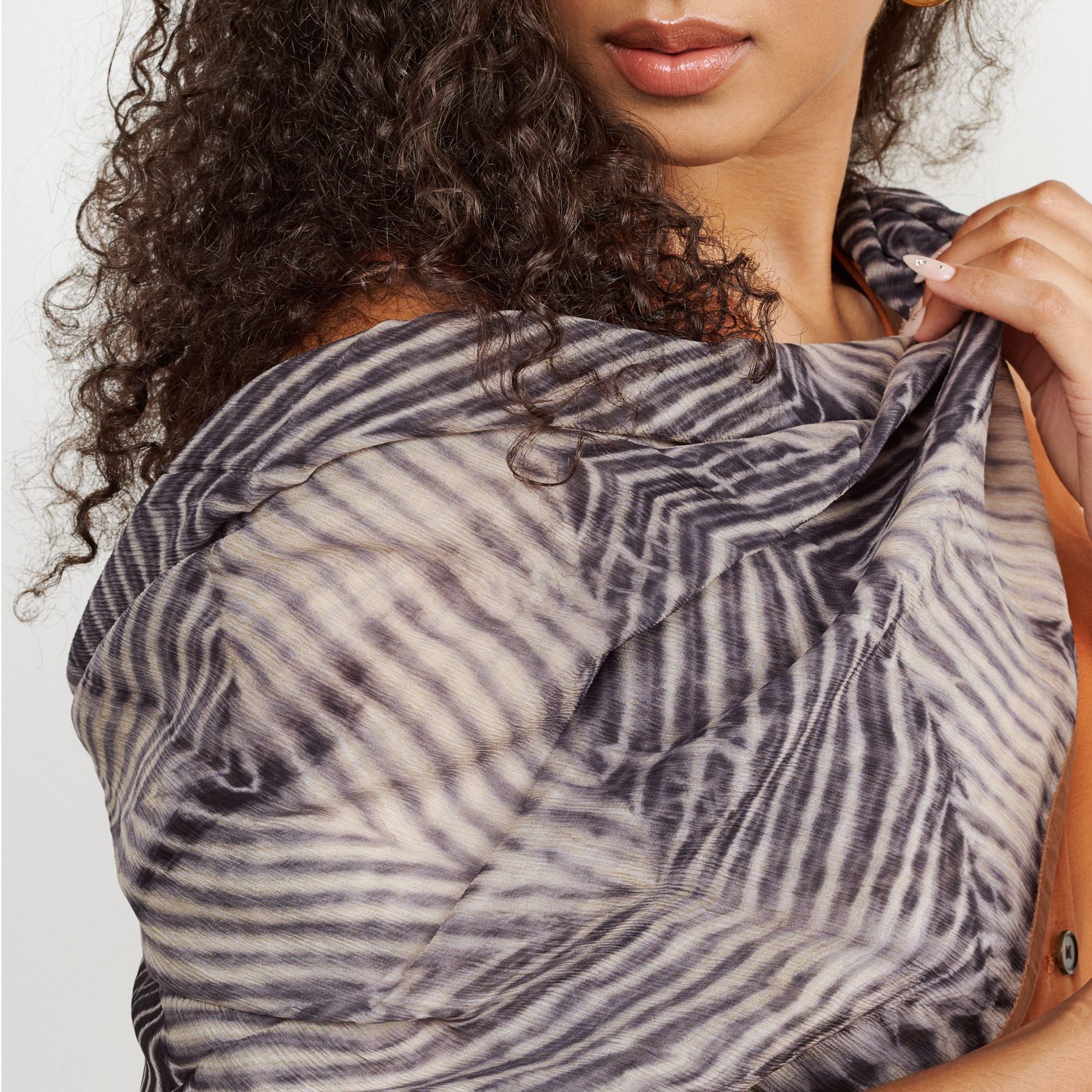 Samu Black Hand Crafted  Shibori Print Silk Chiffon Sqaure Scarf - Image 10