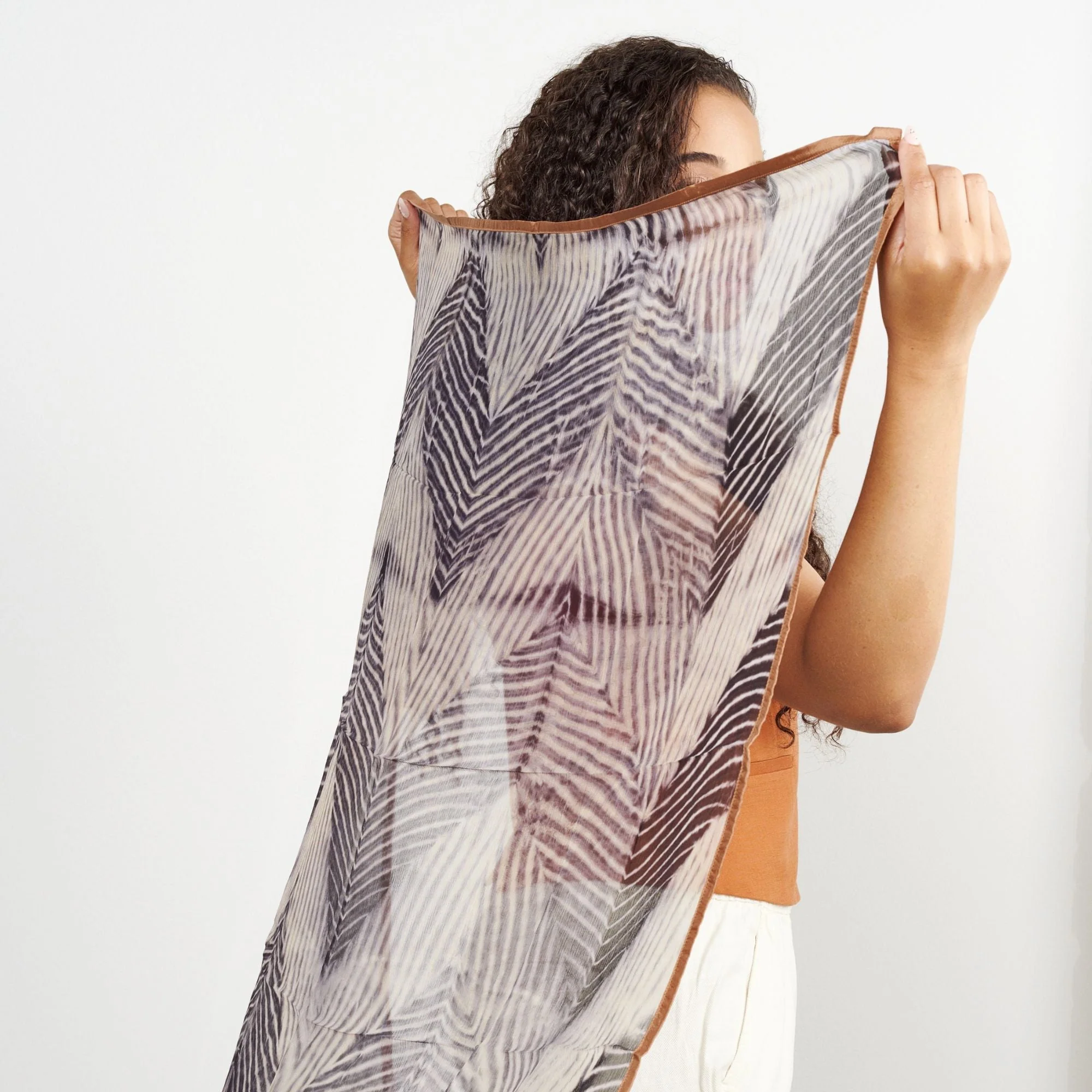 Samu Black Hand Crafted  Shibori Print Silk Chiffon Sqaure Scarf - Image 13