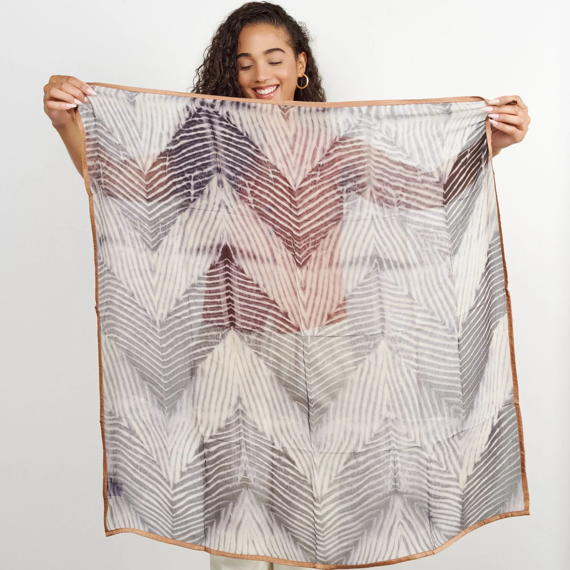Samu Black Hand Crafted  Shibori Print Silk Chiffon Sqaure Scarf - Image 6