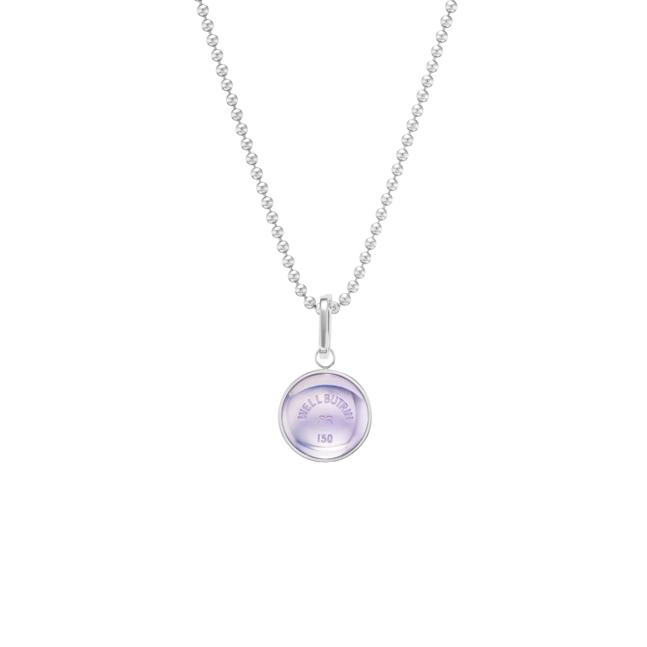 Silver Domed Lavender Quartz Wellbutrin Pendant - Image 4