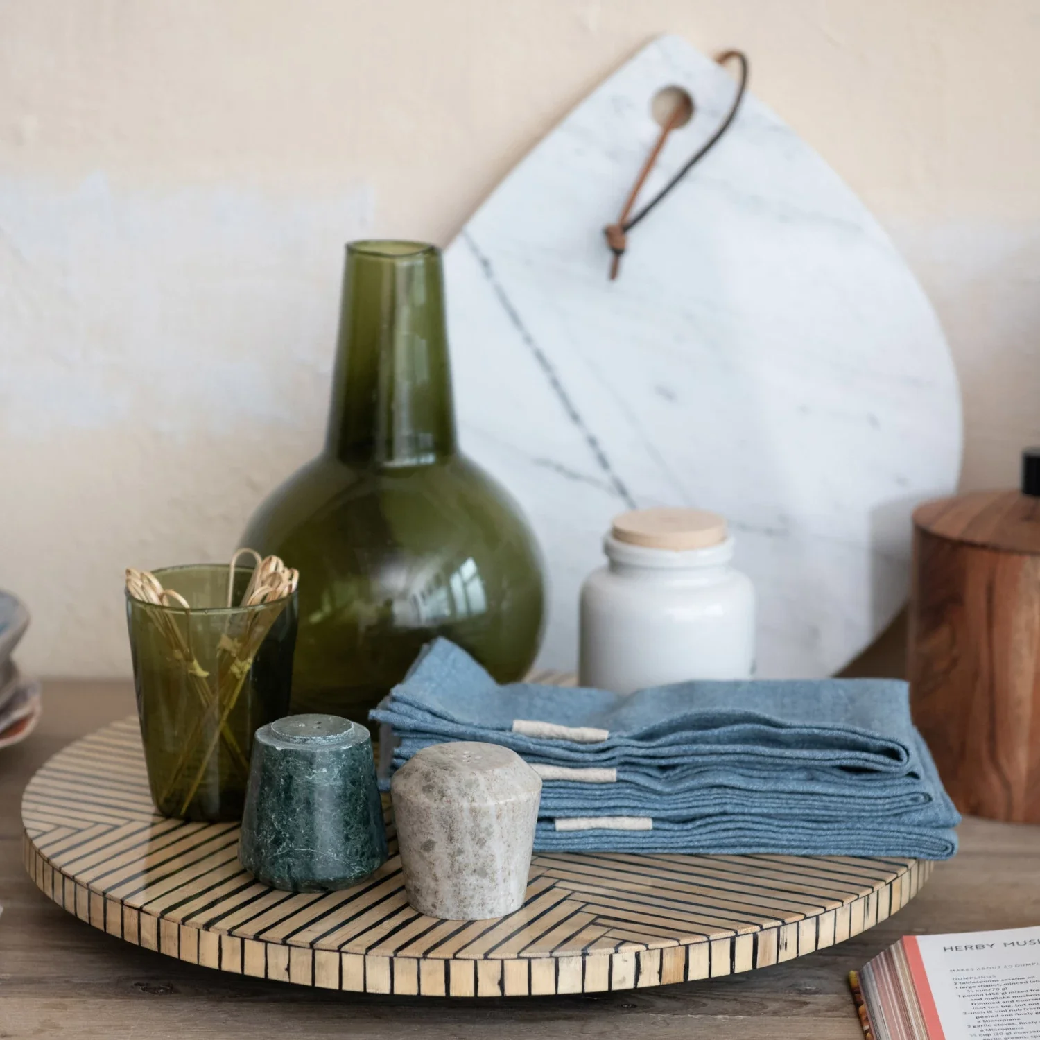 Square Stonewashed Linen Blend Napkins w/ Tab, Blue, Set of 4 - Image 3
