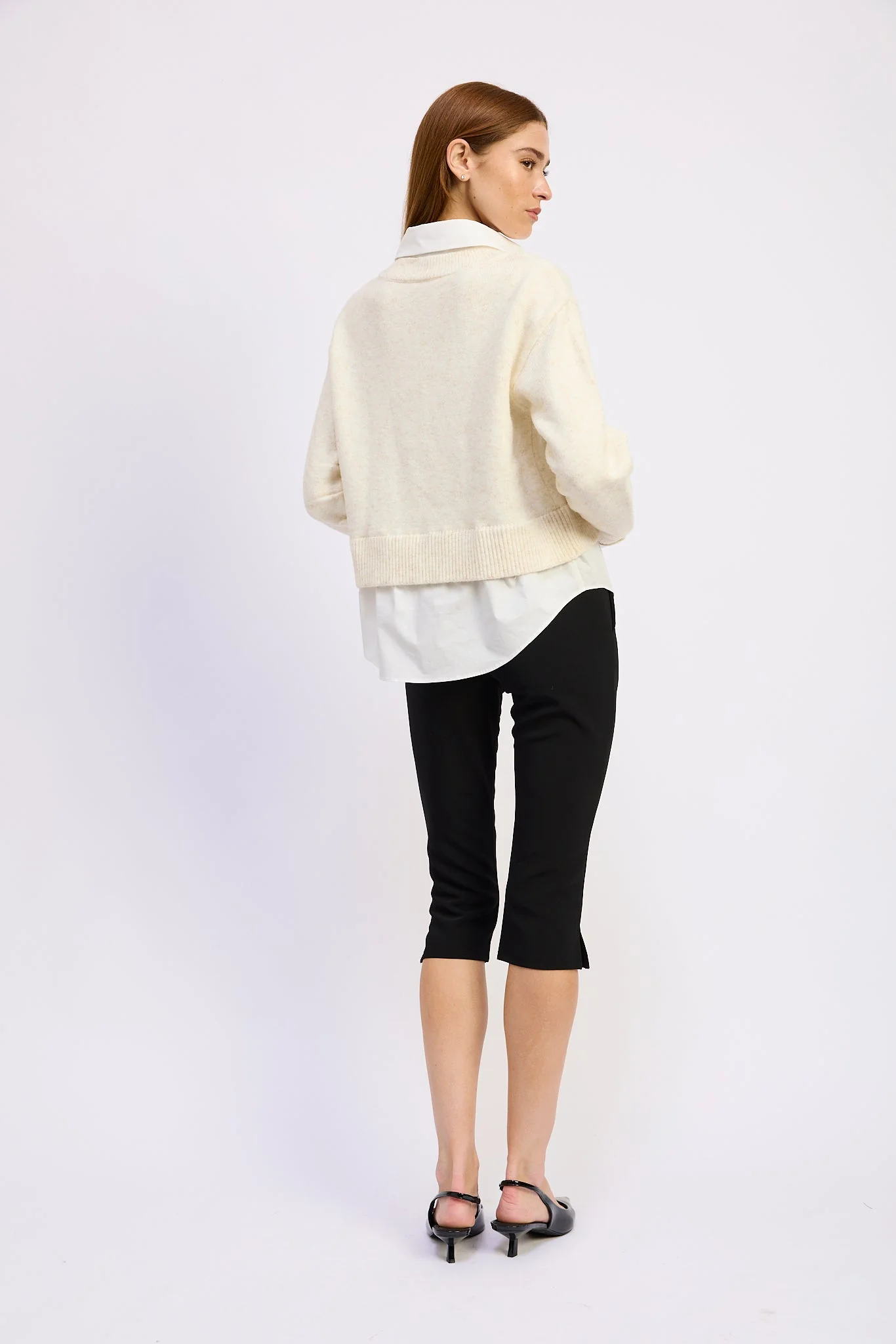 En Saison - Stenston Mixed Media Pullover - White Gold - Image 3
