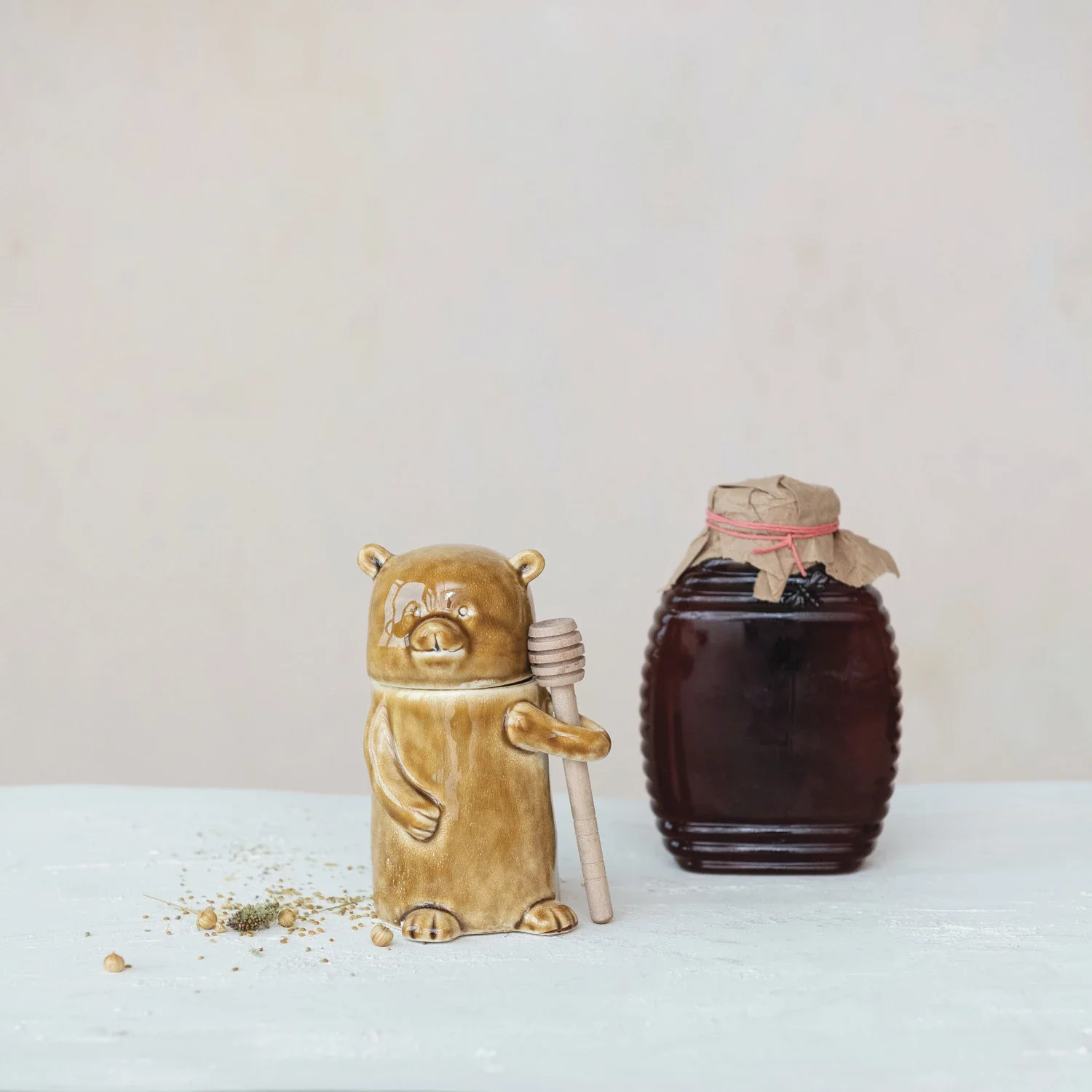 Stoneware Honey Jar w/ Wood Honey Dipper - Image 2