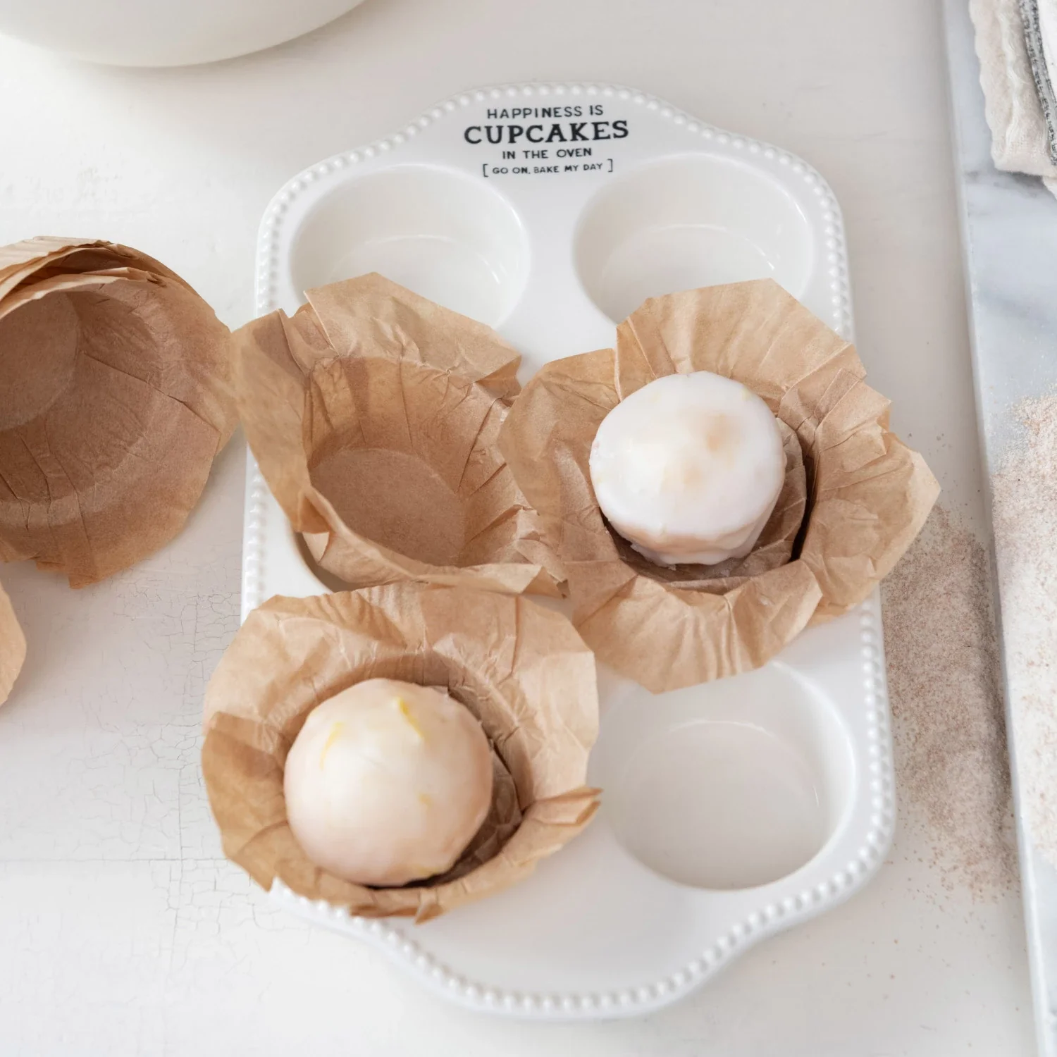 Stoneware Muffin Pan w/ Hobnail Edge & Wax Relief Saying