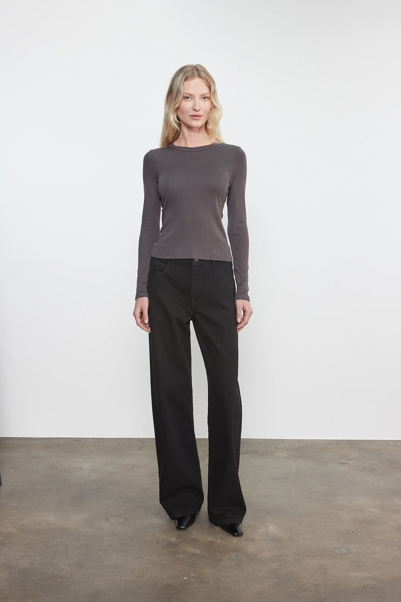 Enza Costa - Supima Cotton New Classic Long Sleeve Tee - Gunmetal