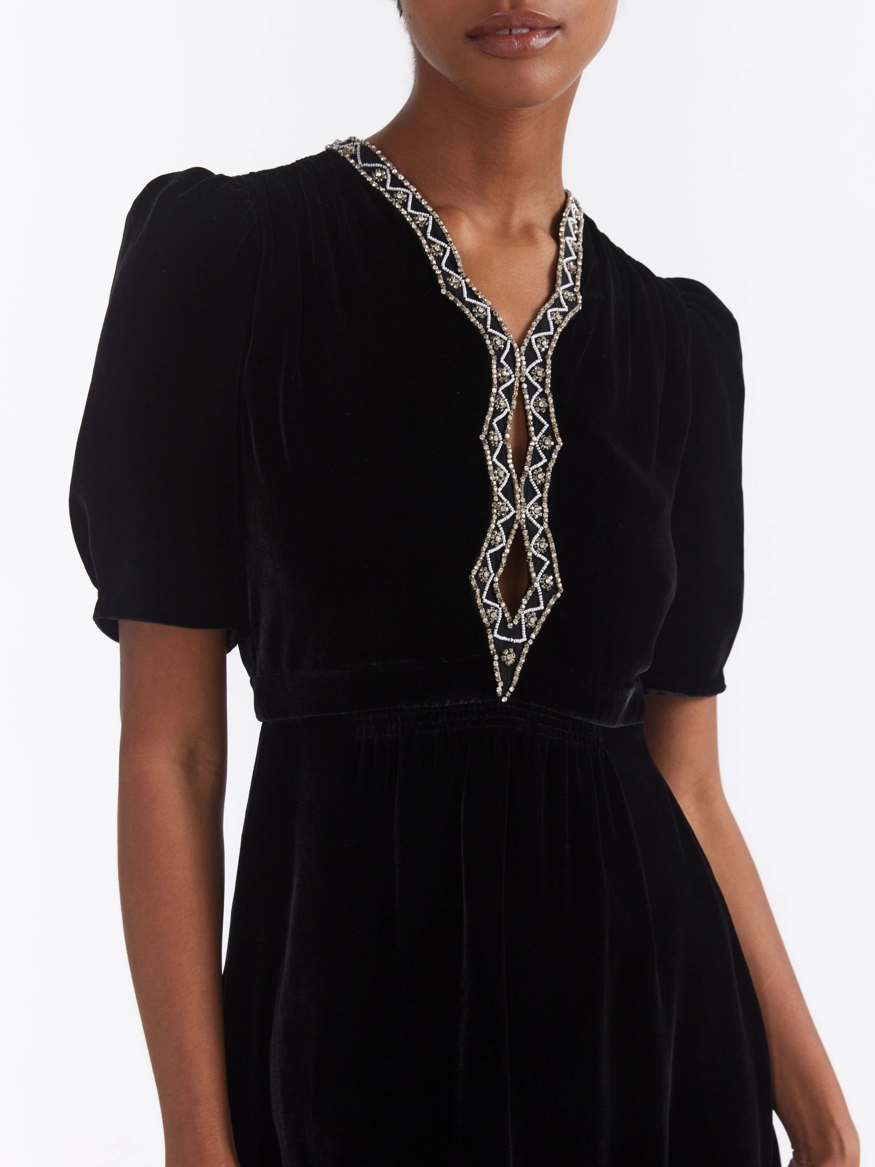 Saloni - Tabitha Mini Dress - Black Diamante Embroidery - Image 3