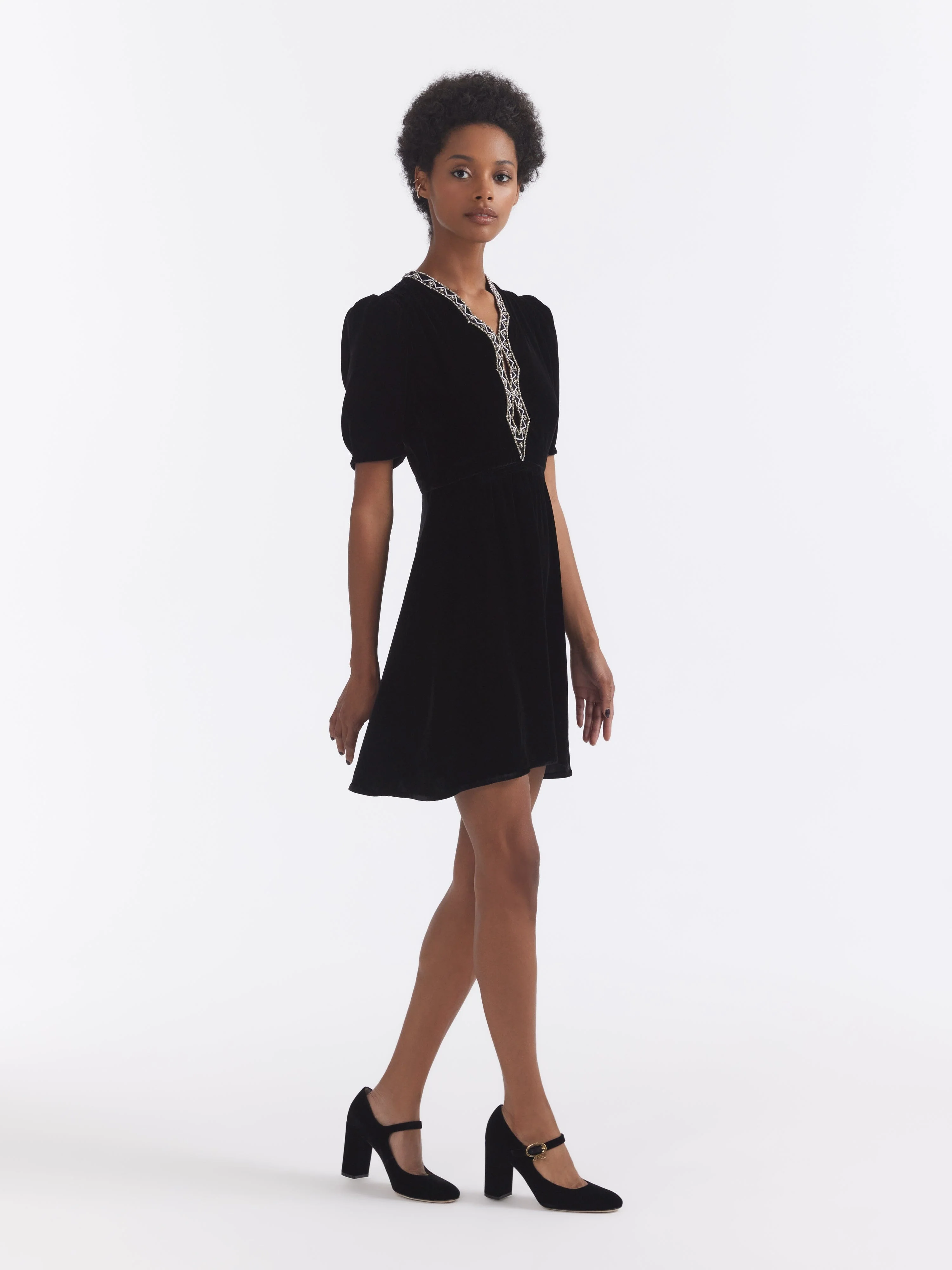 Saloni - Tabitha Mini Dress - Black Diamante Embroidery - Image 4