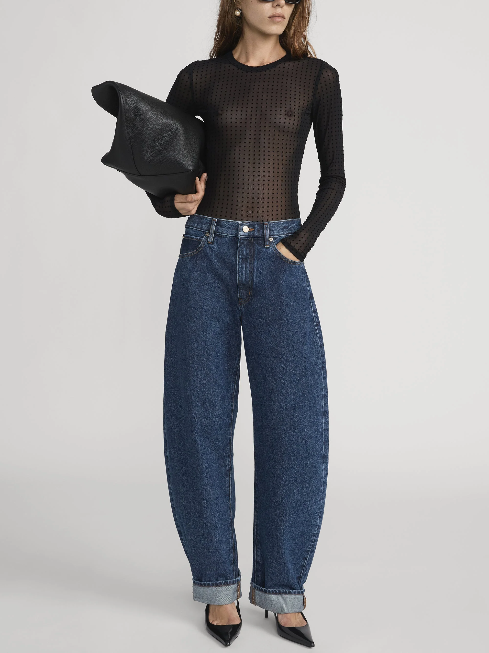 FRAME - The Mesh Polka Dot Top - Black - Image 2