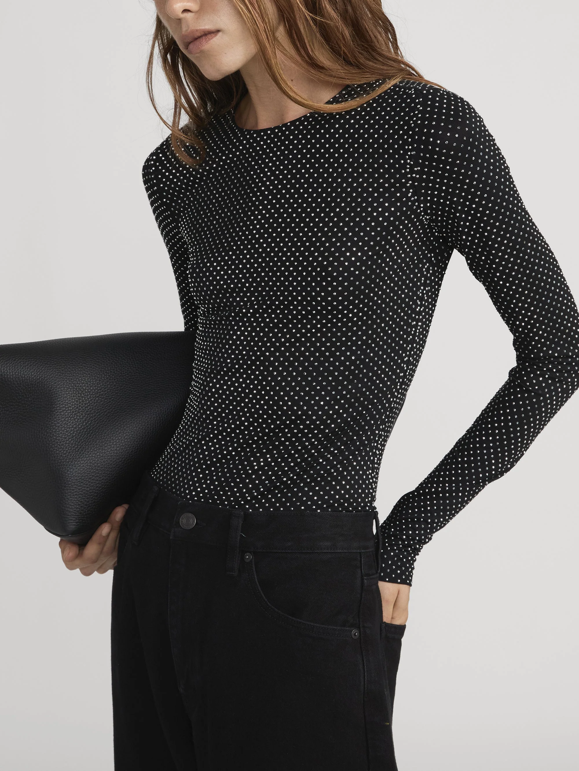 FRAME - The Rhinestone Jersey Top - Black - Image 5
