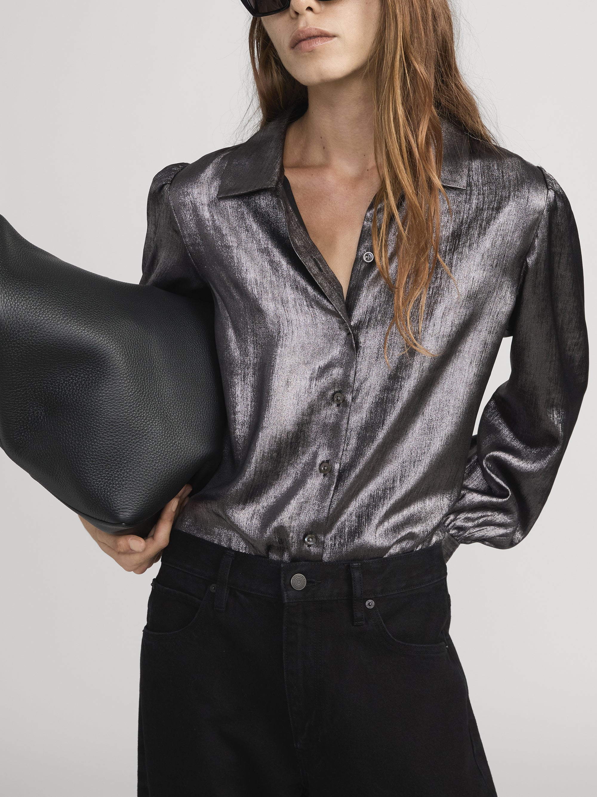 FRAME - The Shiny Staple Blouse - Gunmetal - Image 3