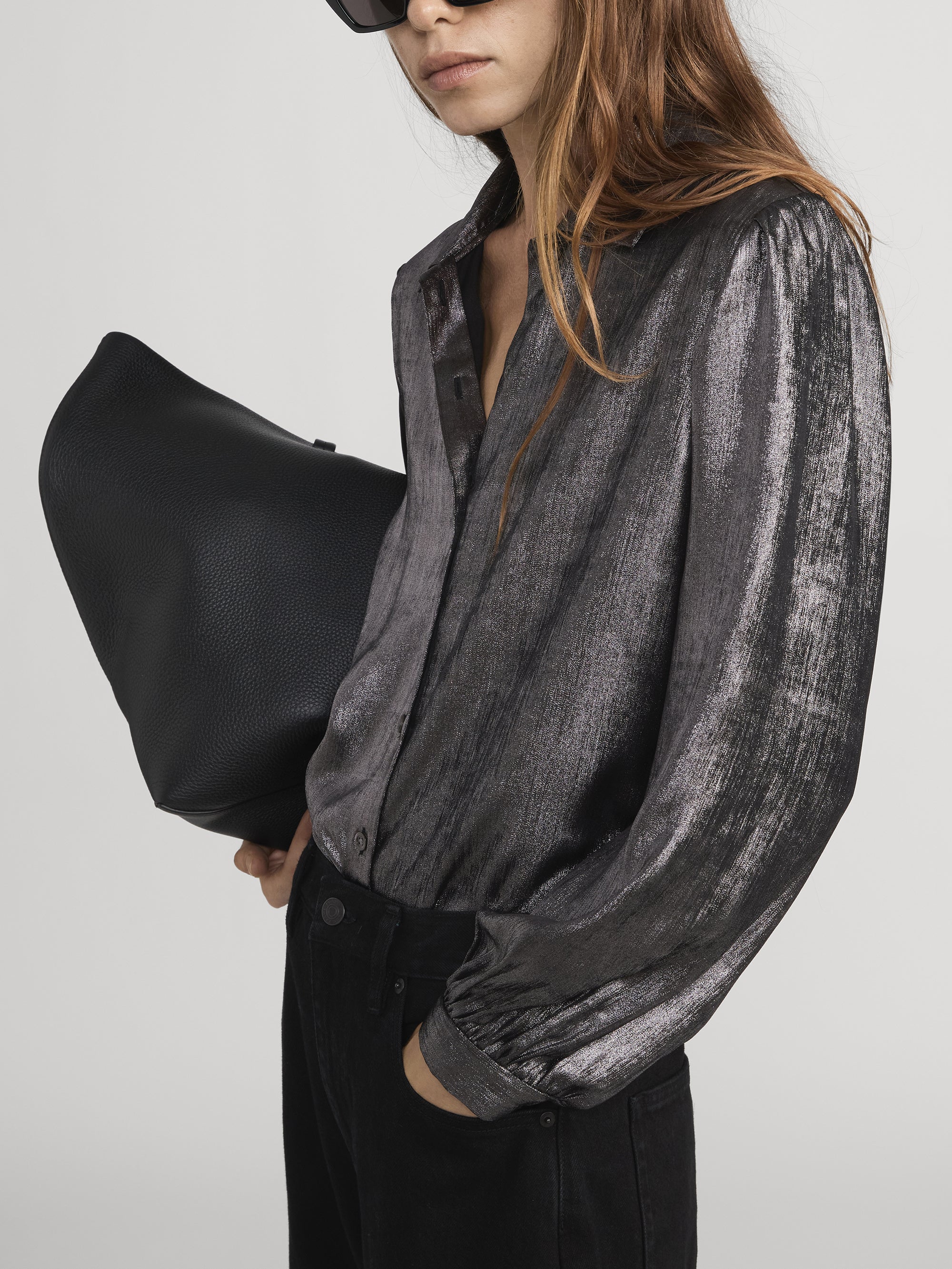FRAME - The Shiny Staple Blouse - Gunmetal - Image 5