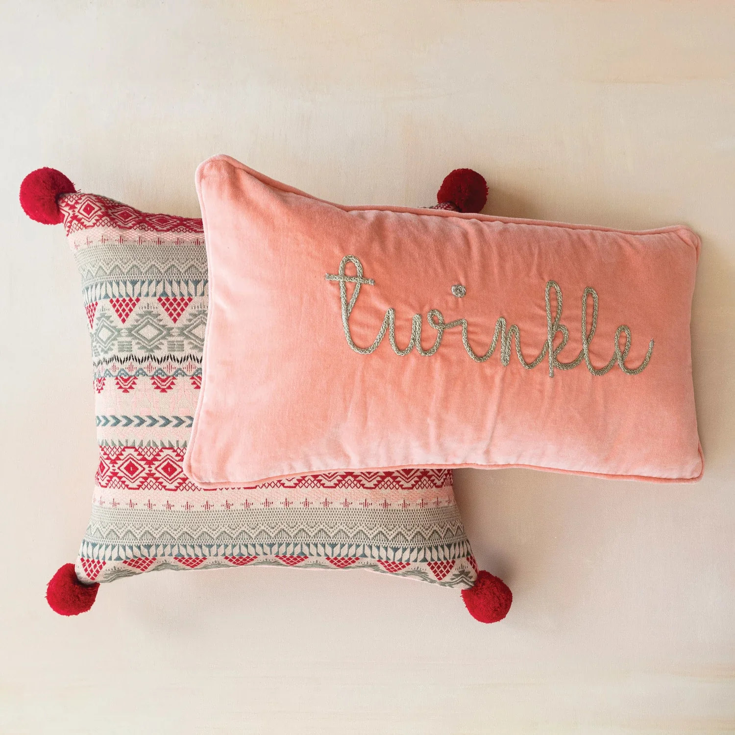 Cotton Velvet Pillow w/ Metallic Gold Thread Embroidered "Twinkle" - Image 2