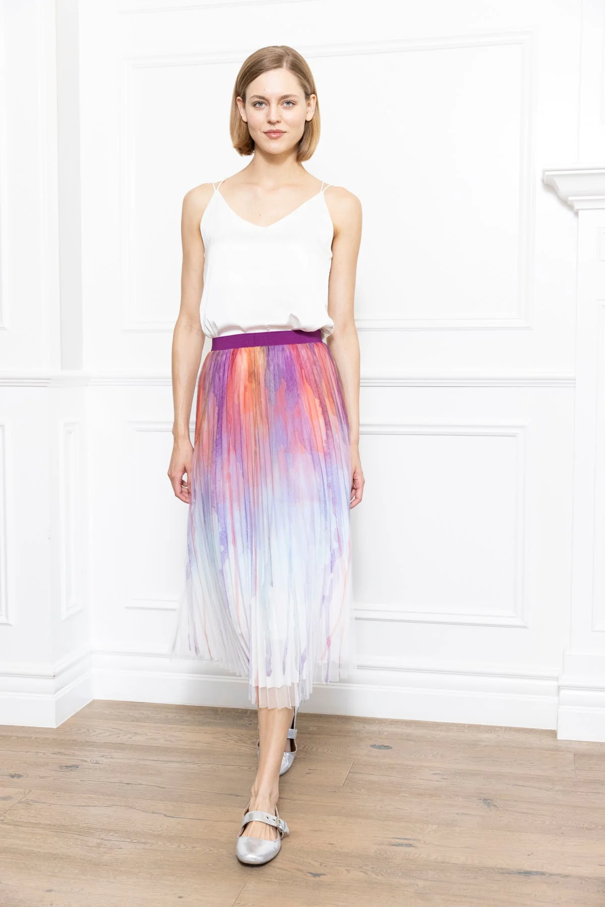 Zero Degrees Celsius - Two Tone Print Pleated Skirt - Multi