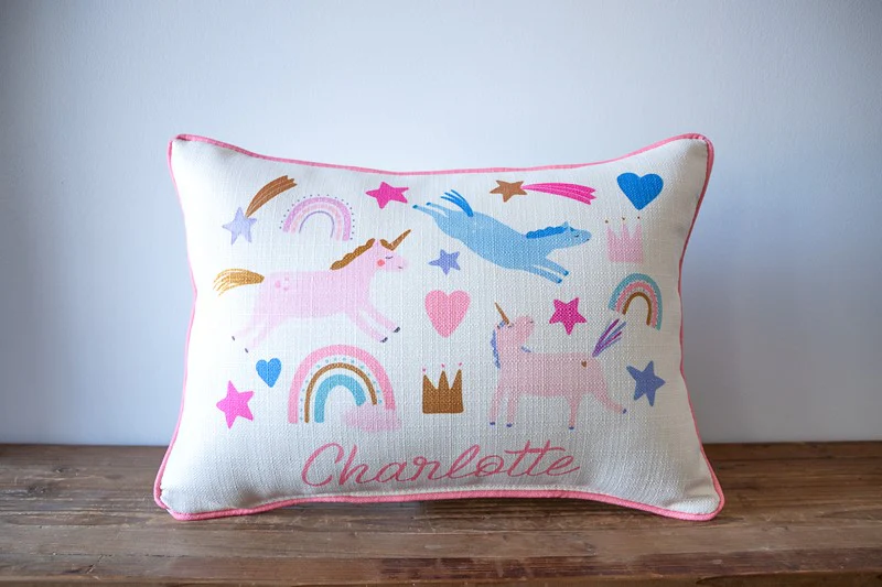 Personalized Unicorn Cluster Name Pillow - Light Pink