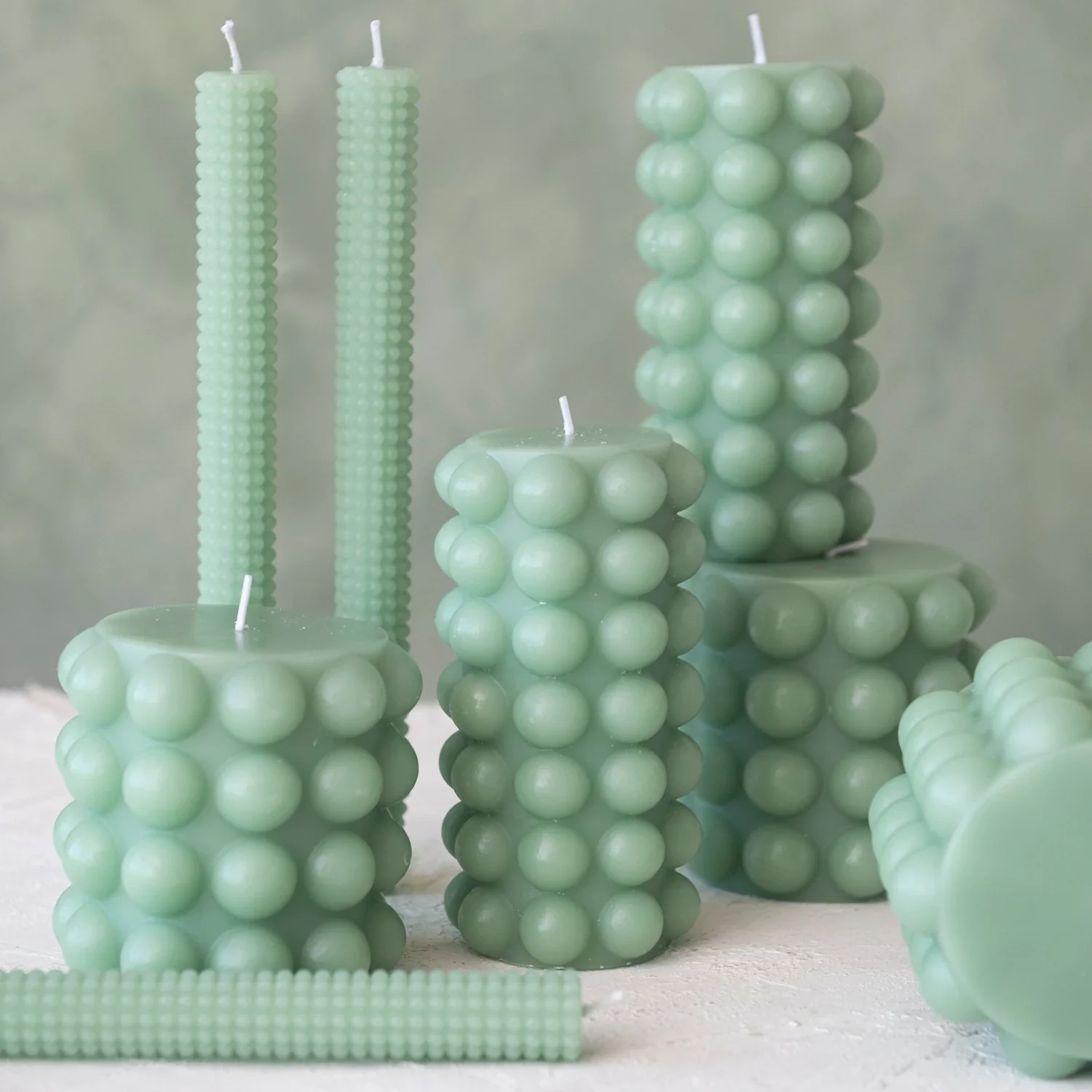 Unscented Hobnail Pillar Candle, Mint Color - Image 3