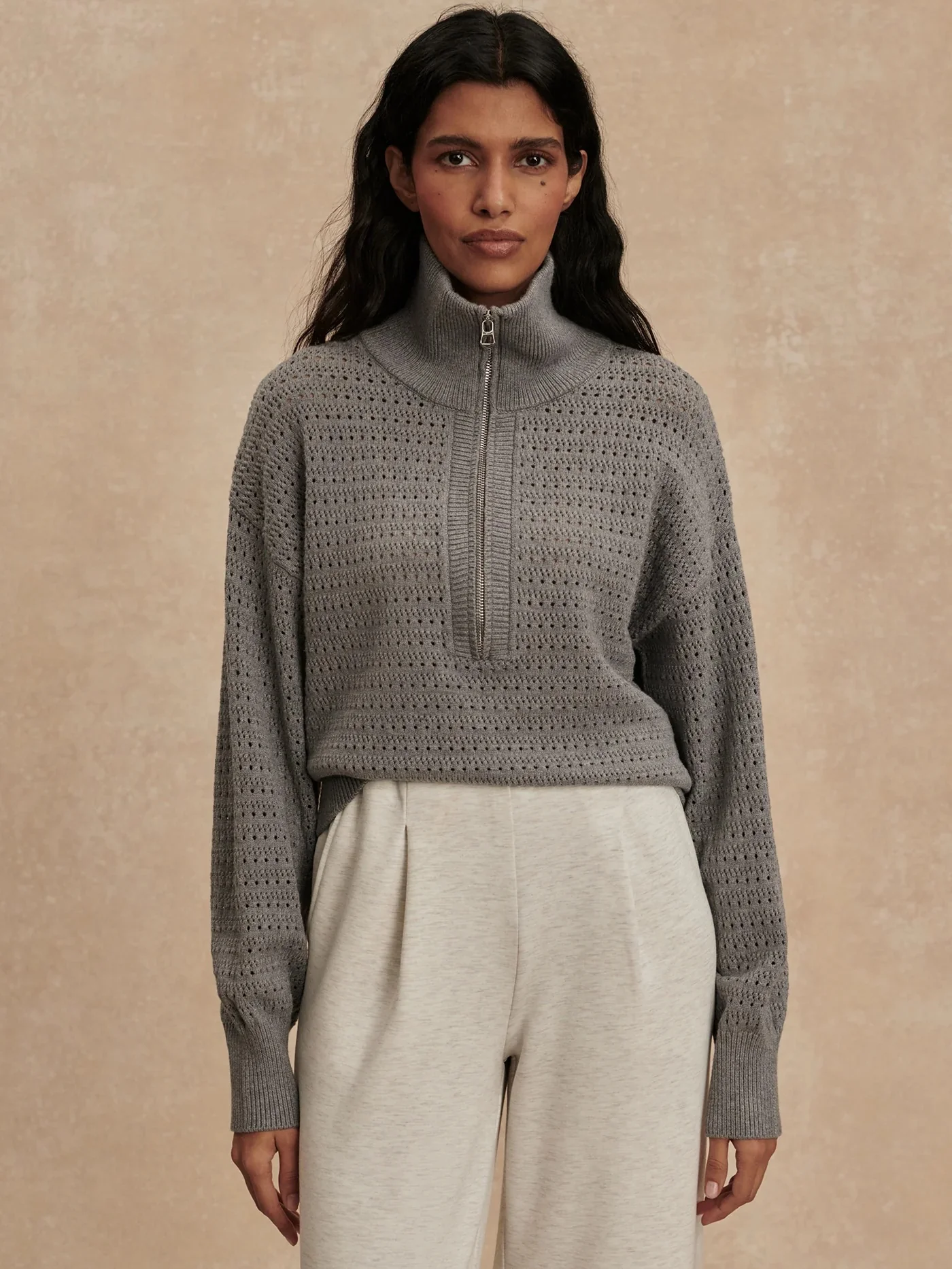 Varley - Darla Half Zip Knit - Silver Filigree Melange - Image 5