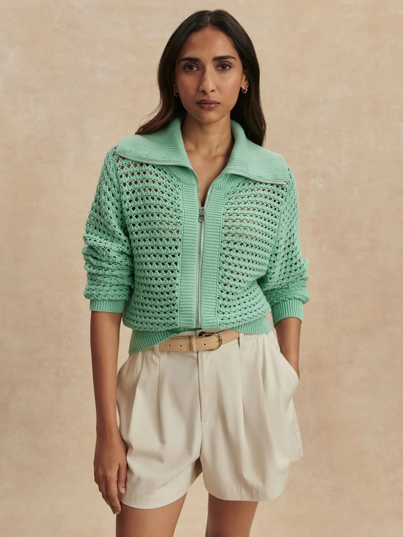 Varley - Eloise Full Zip Knit - Dusty Jade Green - Image 3