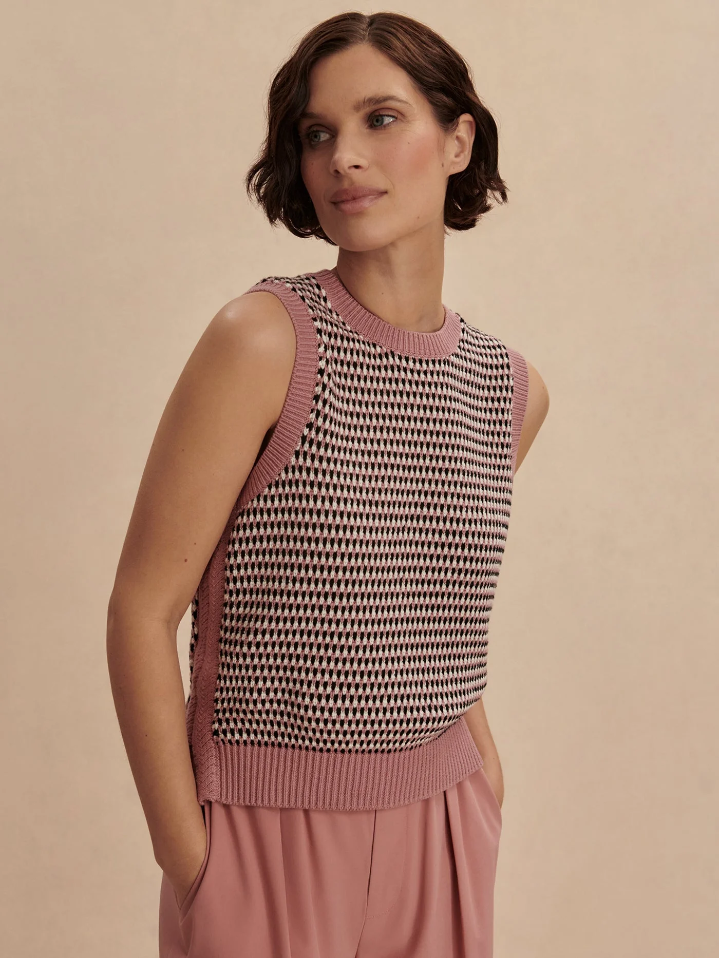 Varley - Knowles Textured Knit Vest - Woodrose Multi Stitch - Image 3