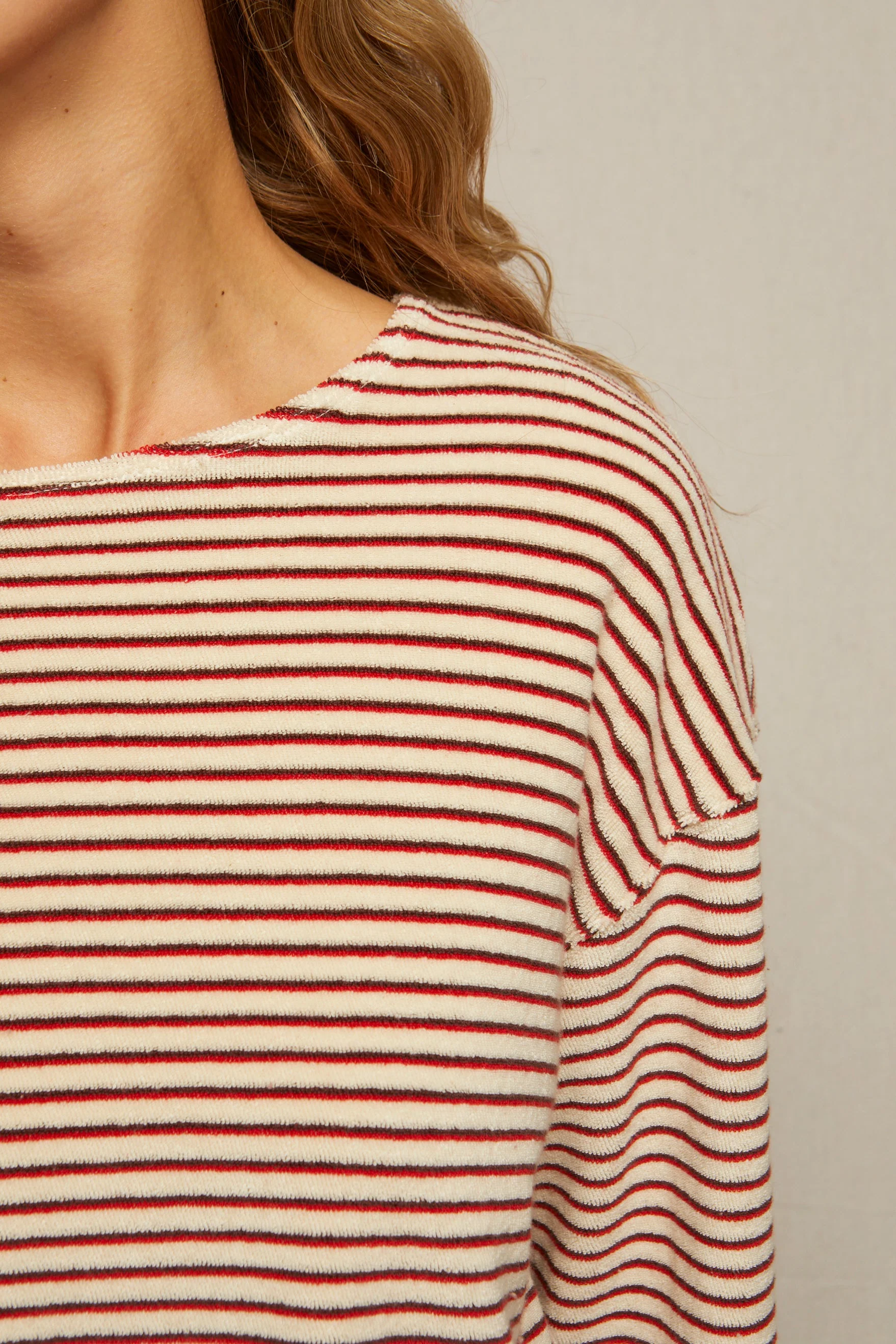 PerfectWhiteTee - Cami Loop Terry Stripe Long Sleeve Top - Poppy Chocolate Stripe - Image 2