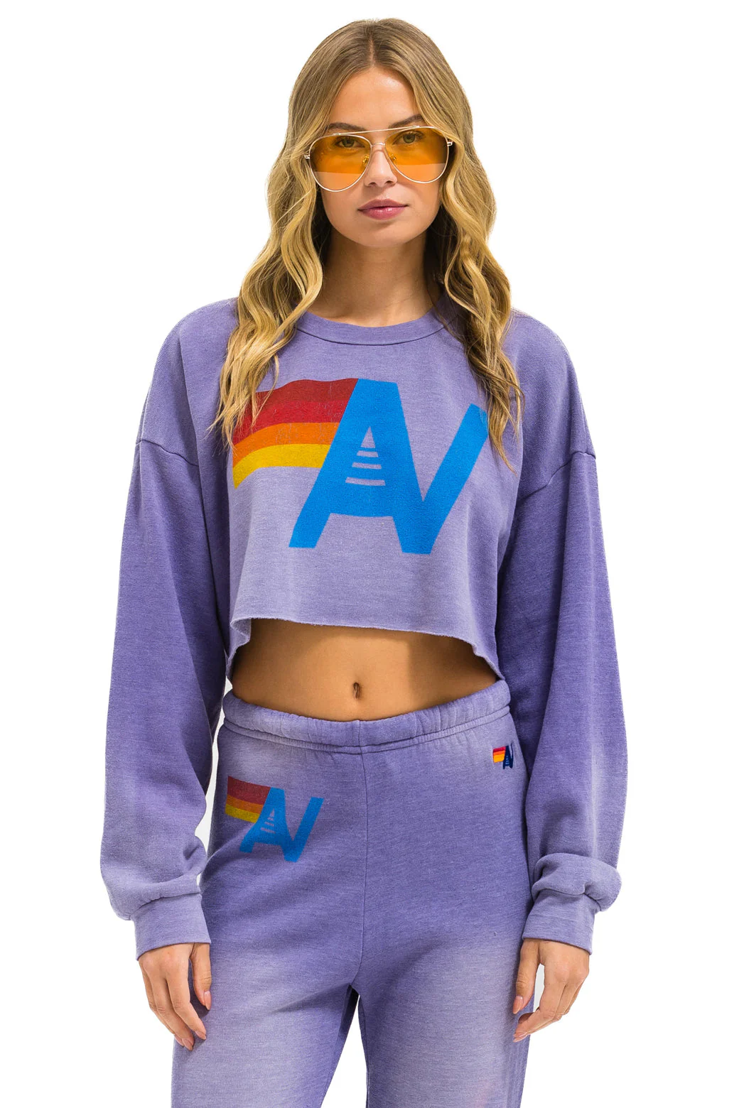 Aviator Nation - Vintage Logo Cropped Crew Sweatshirt Relaxed - Faded Grape