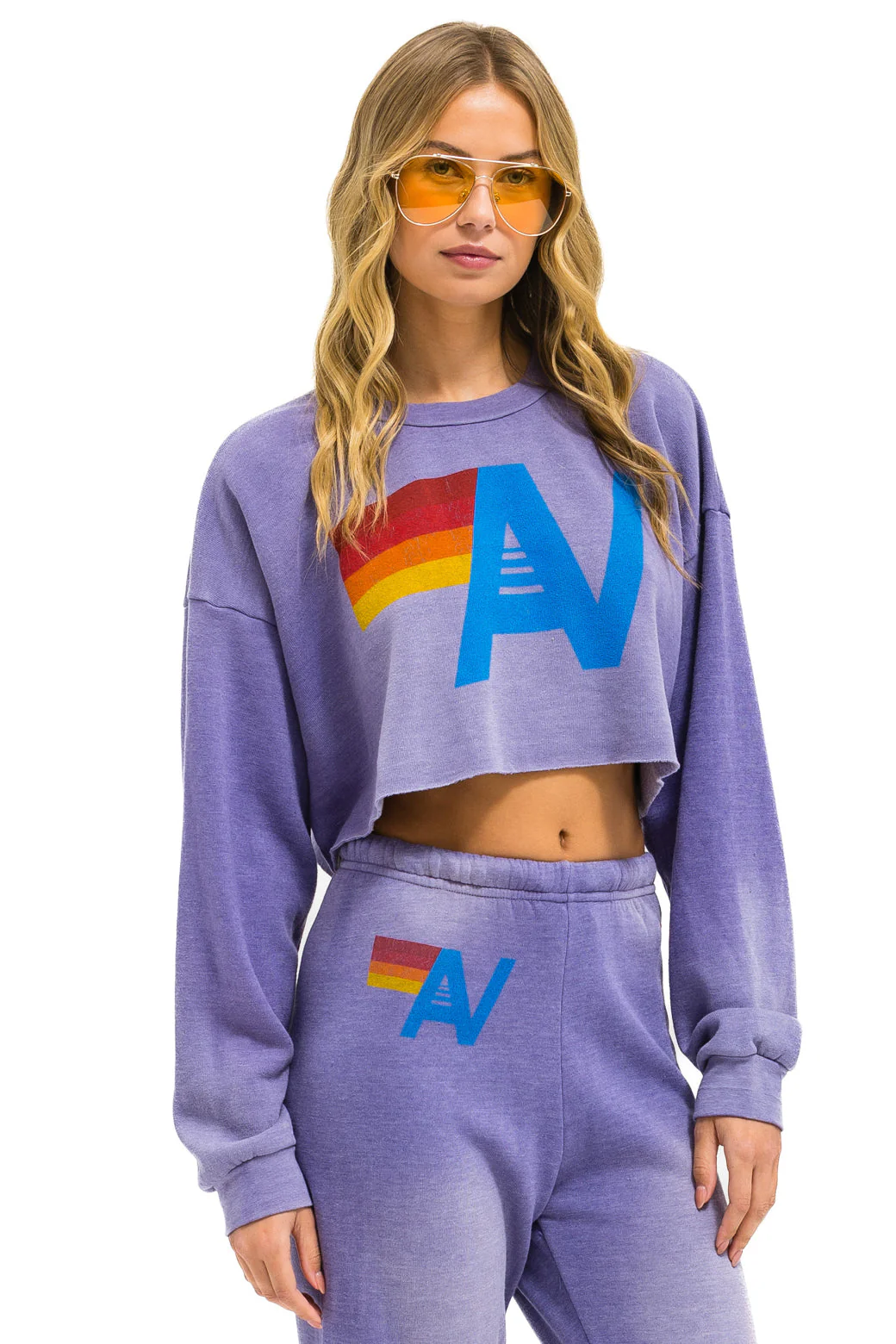 Aviator Nation - Vintage Logo Cropped Crew Sweatshirt Relaxed - Faded Grape - Image 2