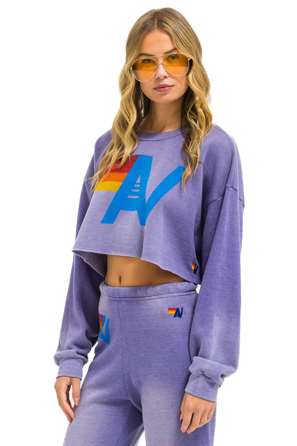 Aviator Nation - Vintage Logo Cropped Crew Sweatshirt Relaxed - Faded Grape - Image 3