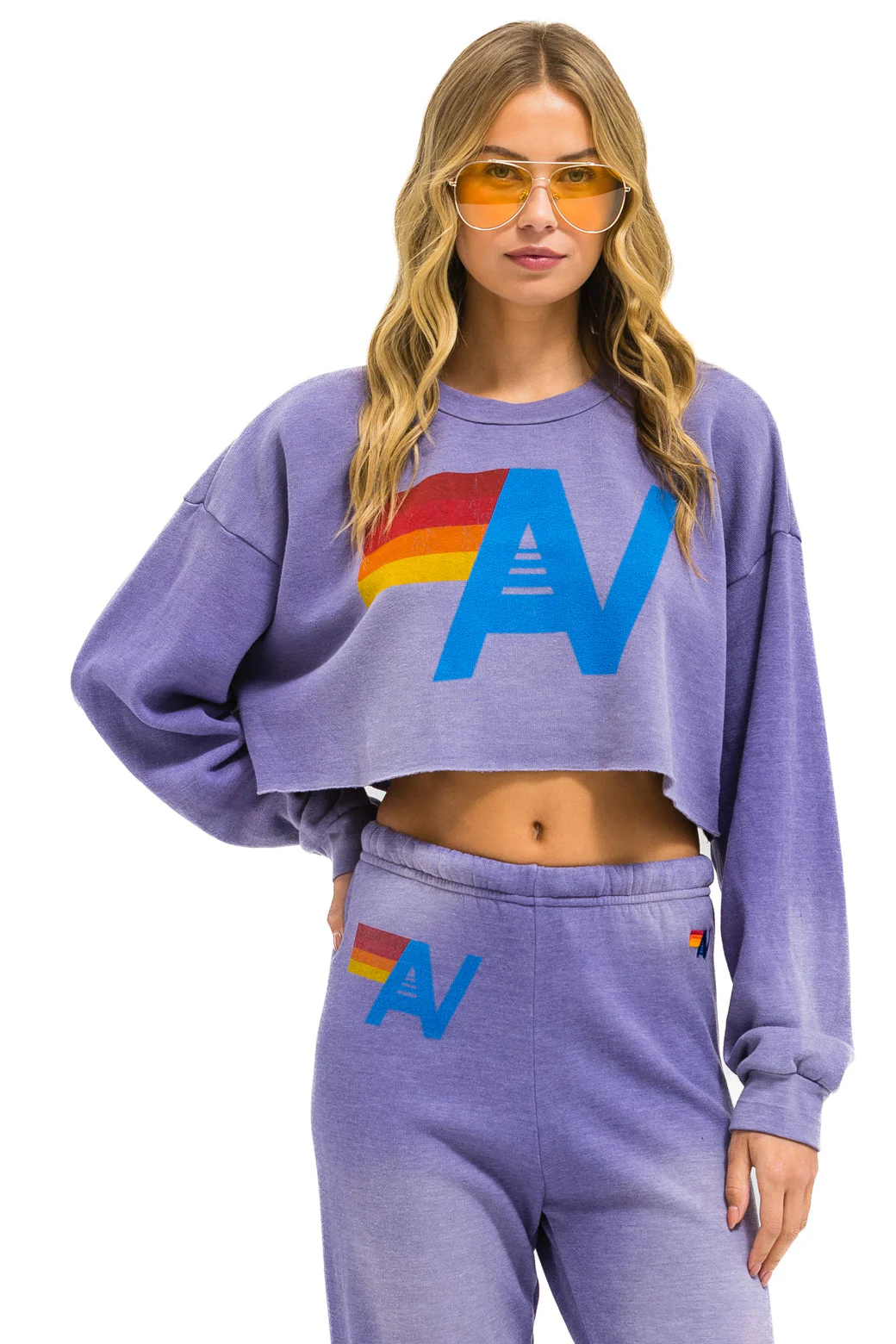Aviator Nation - Vintage Logo Cropped Crew Sweatshirt Relaxed - Faded Grape - Image 4