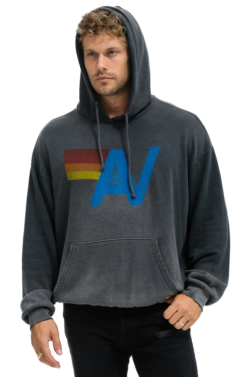 Aviator Nation - Vintage Logo Relaxed Pullover Hoodie - Faded Smoke - Image 8
