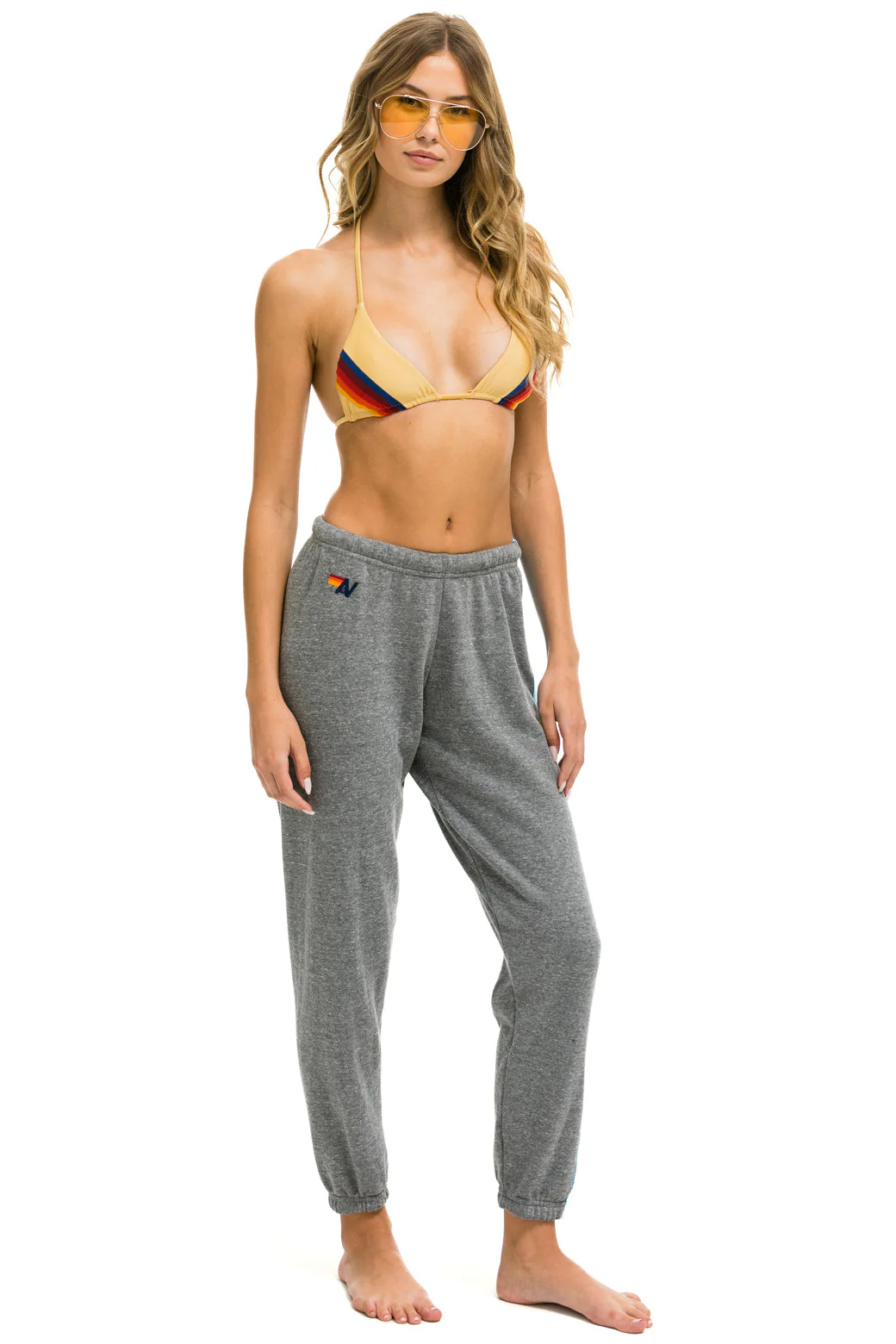 Aviator Nation - 5 Stripe Sweatpants - Heather Grey // Blue - Image 2