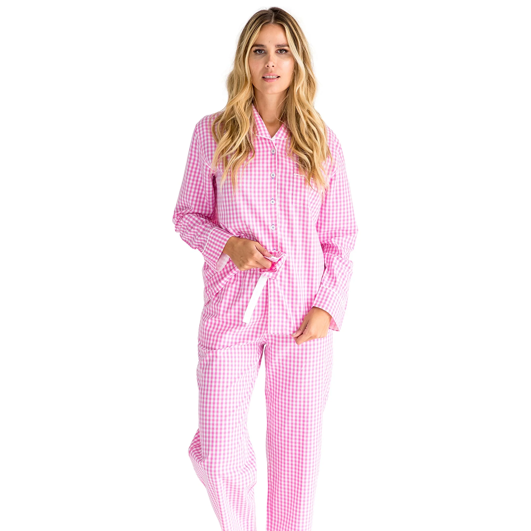Women's Hepburn Gingham Pink Long PJ Set - Image 4
