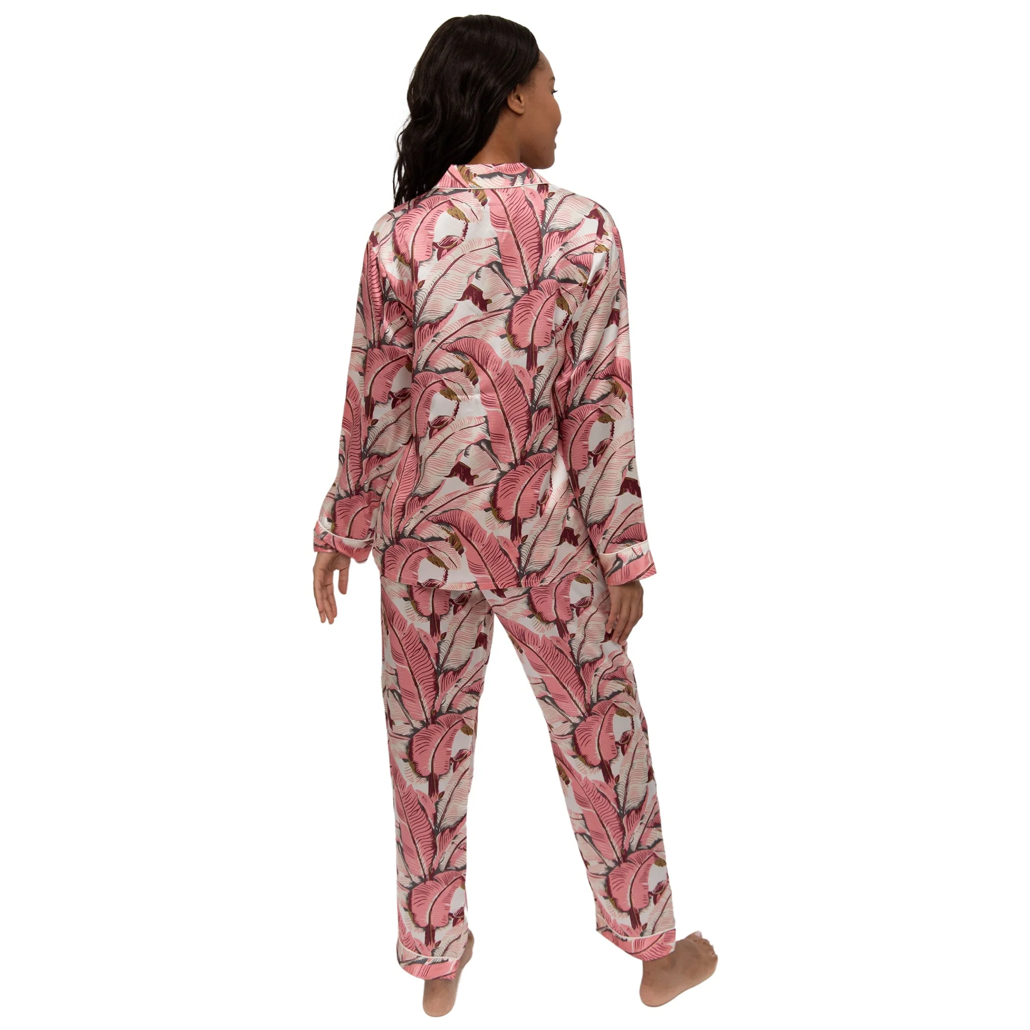 Women's Martinique® Pink Banana Leaf Long PJ Set - SILK - Image 10