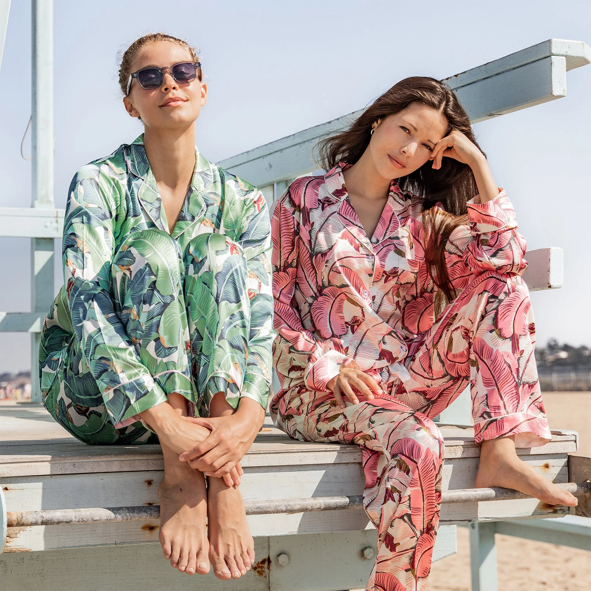 Women's Martinique® Pink Banana Leaf Long PJ Set - SILK - Image 2