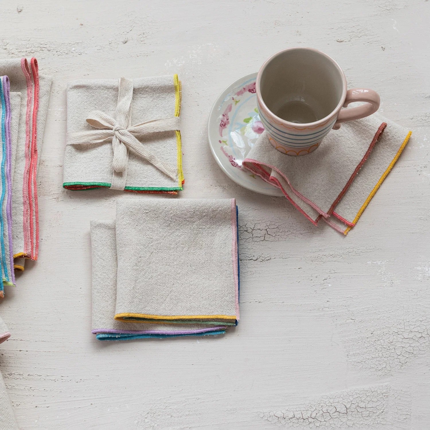 Woven Cotton Napkins w/ Stitched Colored Edge - Set of 4 - Image 2